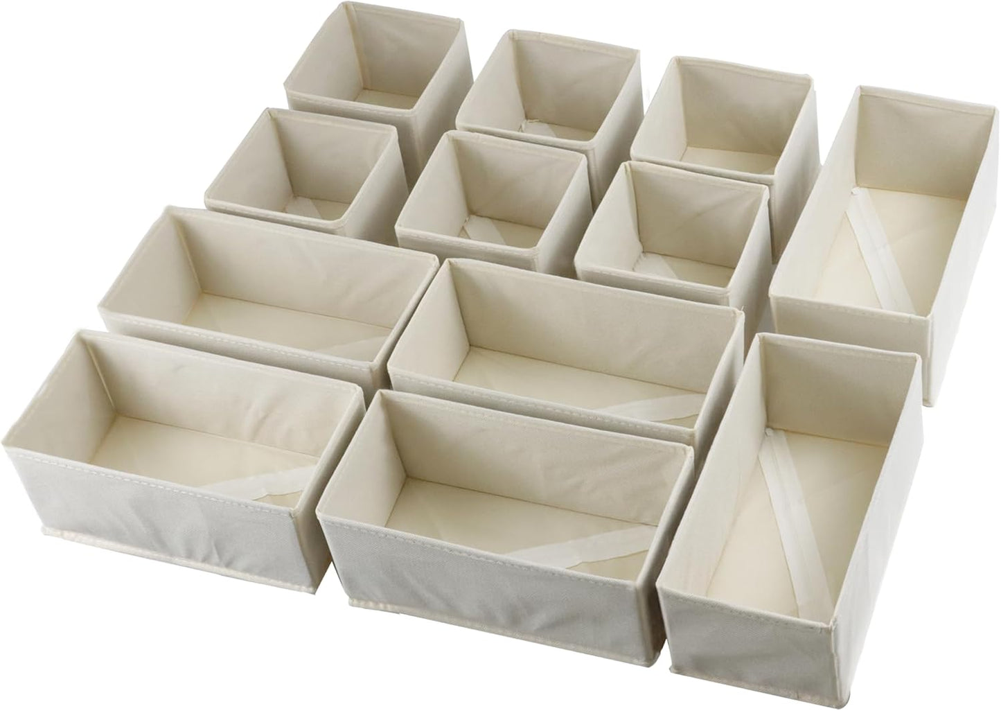 Set of 12 Drawer Organizer, Fabric Closet Organizer and Storage Baskets,Foldable Drawer Divider for Clothing,Sock,Ties,Underwear Drawer Organizers,Set of Cabinet Storage Boxes (Beige)