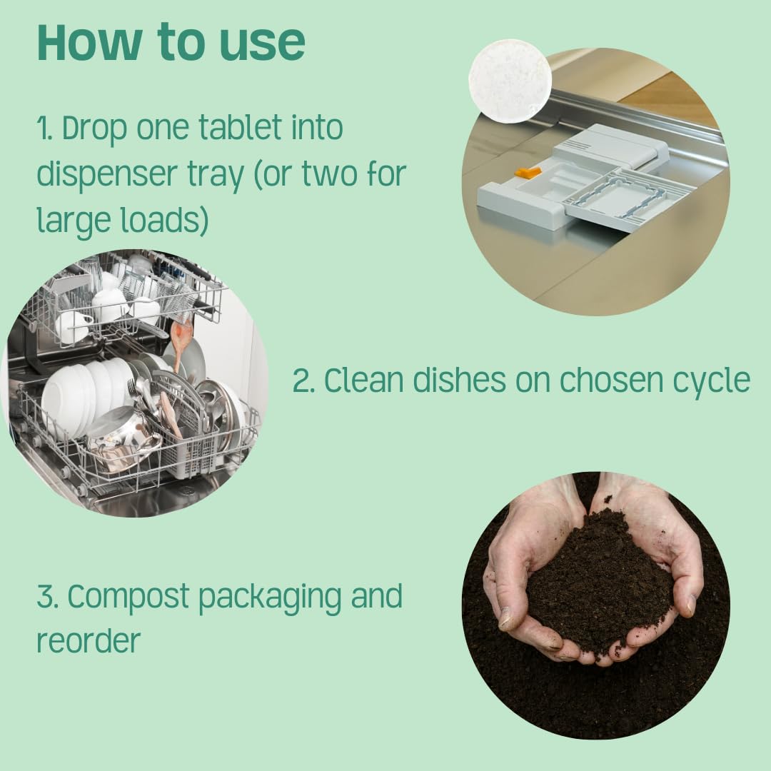 Dish Washing Machine Tablets, Pack of 20 - Fragrance-Free, PVA-Free, Non-Toxic Dishwasher Tablets in Compostable Packaging – Women-Owned Company, Leaping Bunny Certified