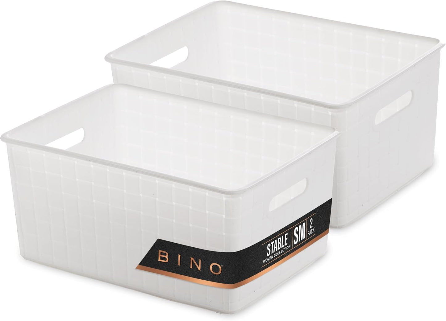 BINO | Plastic Storage Baskets Small - White | THE STABLE COLLECTION | Multi-Use Storage | Rectangular Cabinet Organizer | Baskets For Organizing with Handles | Home Office Organization and Storage