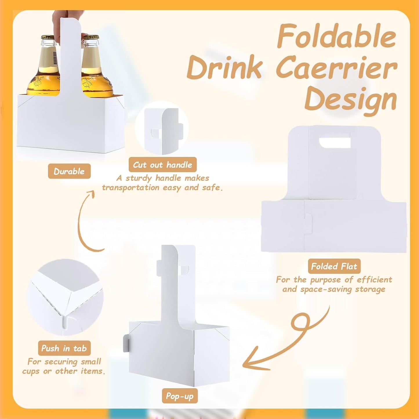 10 Pack 2 Cup Disposable Drink Carrier with Handle Paperboard Coffee Cup Holder Portable for Hot Cold Drinks Food Delivery Services with Heart Card for Teacher Appreciation Week Mother's Day