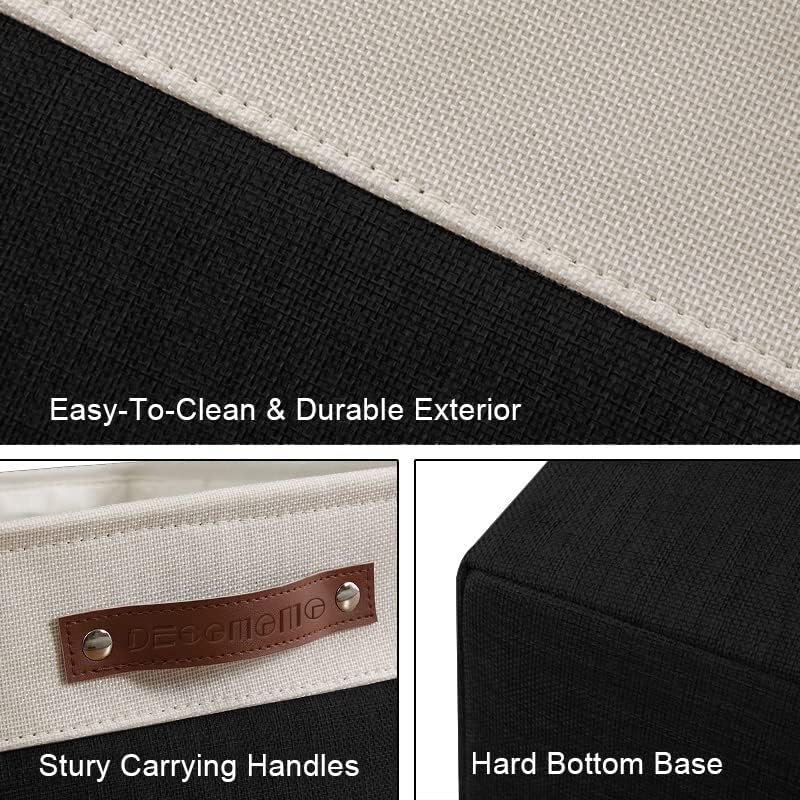 DECOMOMO Storage Baskets for Shelves - Fabric Storage Bins, Linen Closet Organizers and Storage (Black & White, XL - 3 Pack)