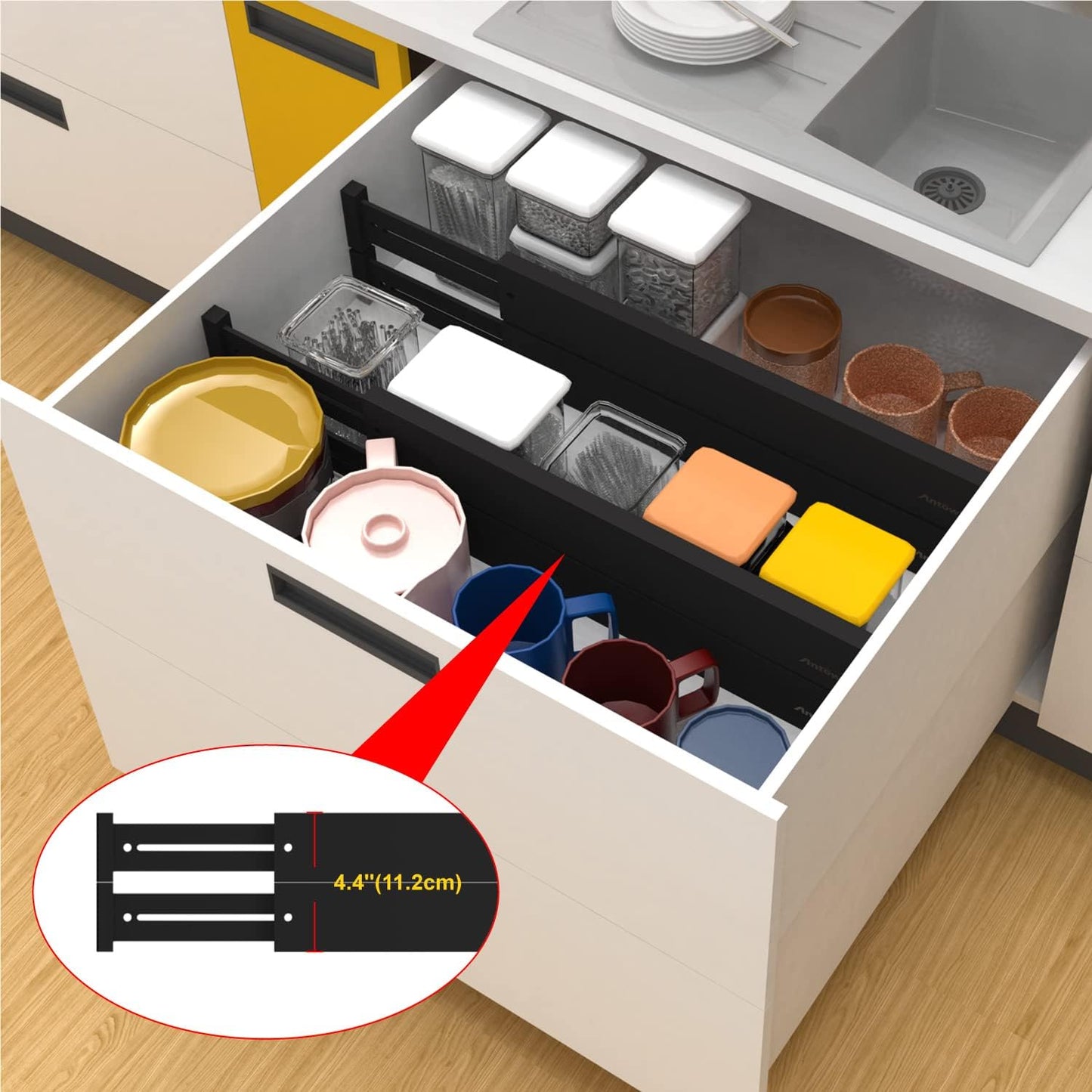 ANTOWIN Bamboo Drawer Dividers Organizers, Drawer Separators Splitter,17-22 inches Long Adjustable Spring-loaded Organizer for Large Utensil, Clothes, Tools Drawers (Black)