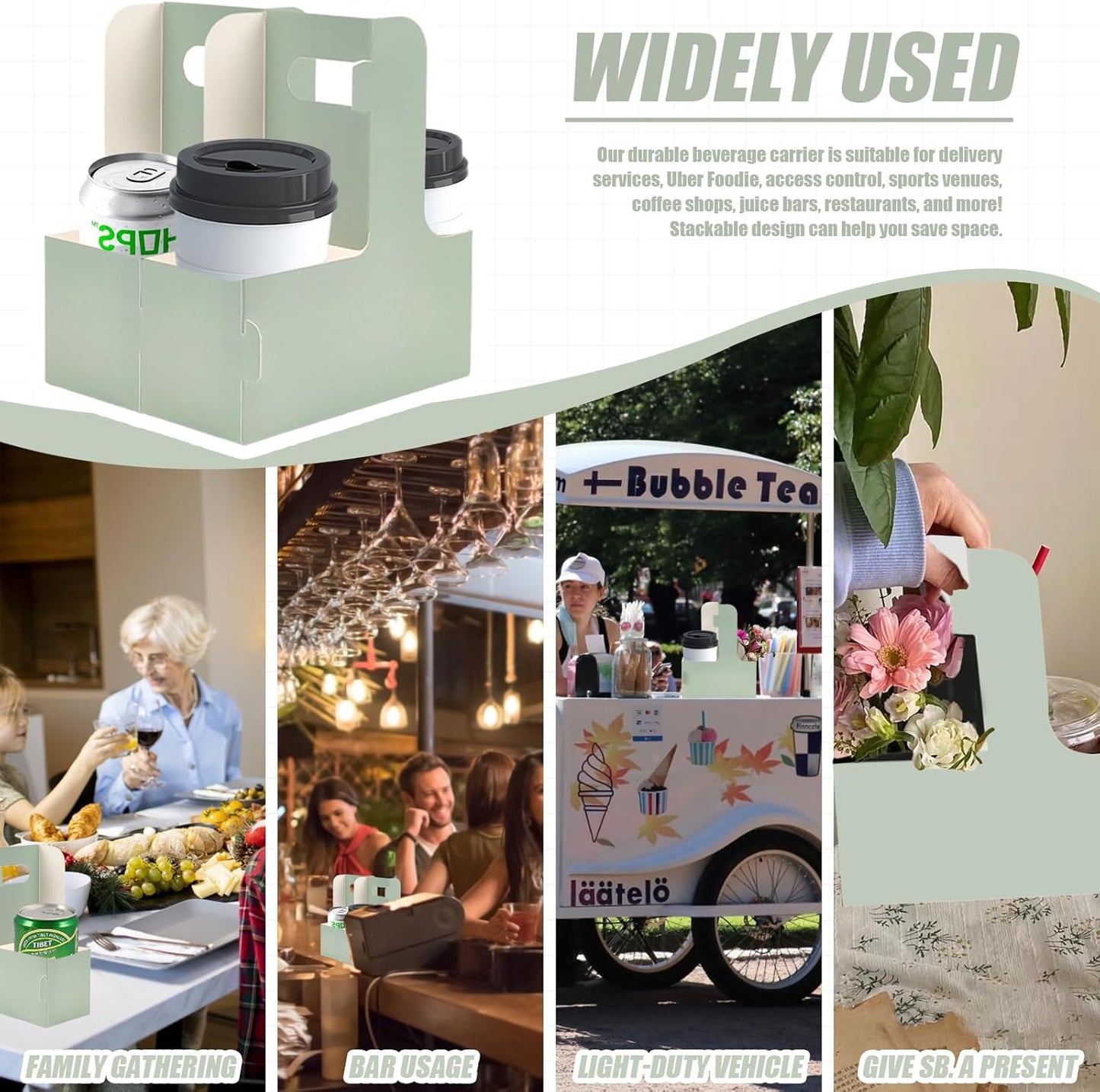 2 Cup Disposable Drink Carrier for Delivery with Handle,15 Count Green Paperboard Cup Holder,Cup Carriers for Hot or Cold Drinks,Coffee Carrier, Food Delivery,Take Out Cup Carriers (Green, 15 PCs)