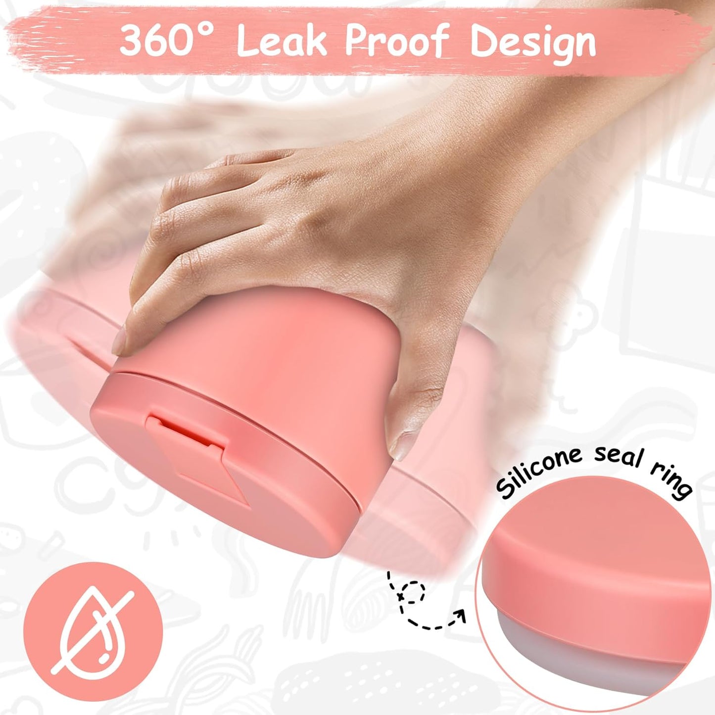 12oz Insulated Vacuum Food Jar with Buckle Lid Wide Mouth Soup Thermo for Hot Food Kids Leakproof Stainless Steel Lunch Container- Pink- 1Pack