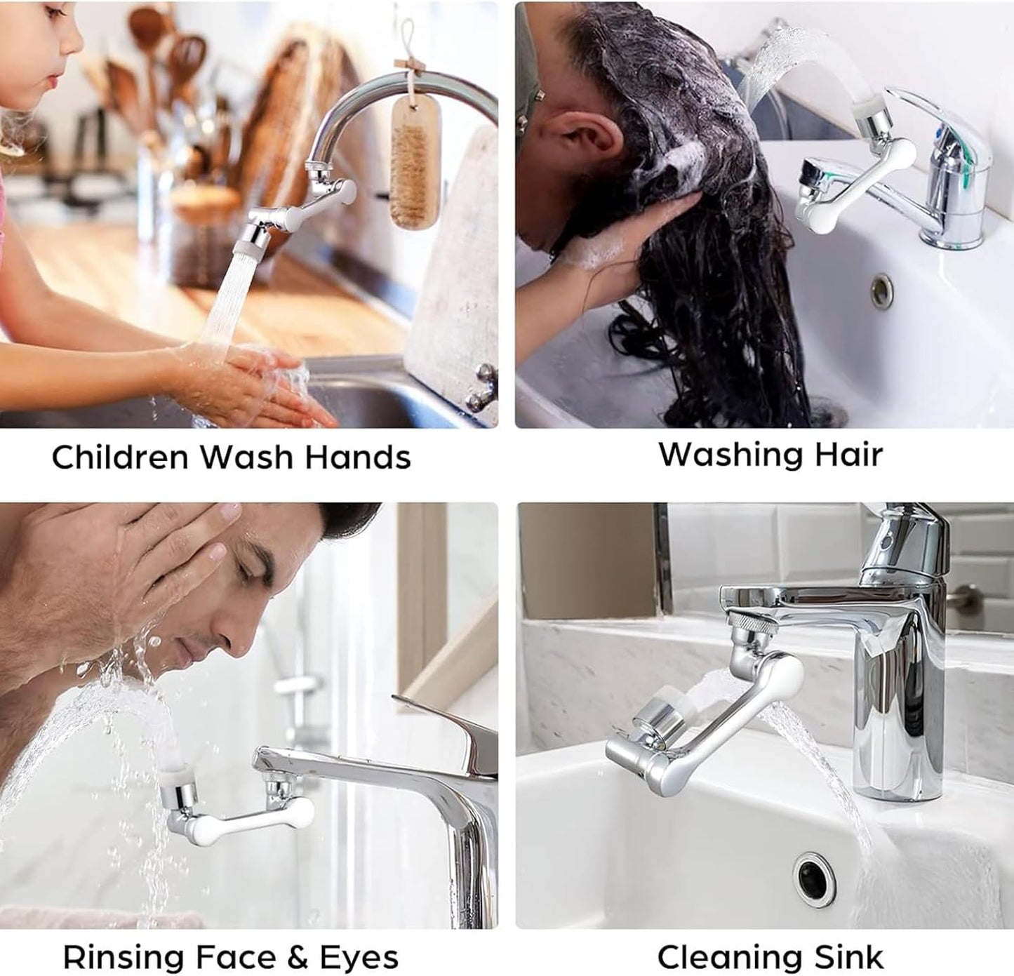 1080° Swivel Faucet-Extender Sink, Splash Faucet Sprayer Aerator, Wash Hand/Hair/Face, Bathroom & Kitchen Sink with 2 Water Outlet Modes,Silver,2Pcs