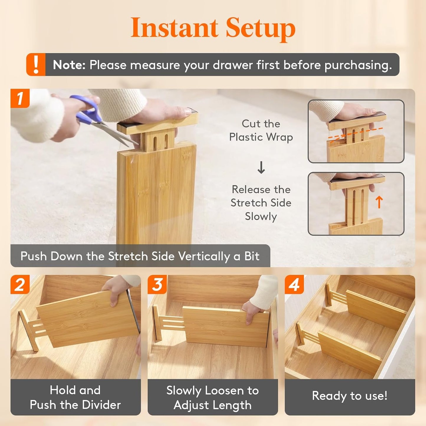 Lifewit 8 Pack 6" Deep Bamboo Drawer Dividers, 13-16.5" Expandable Drawer Organisers for Clothes, Adjustable Dresser Drawer Divider, Clothing Drawers Separators for Dresser, Bedroom, Bathroom, Office