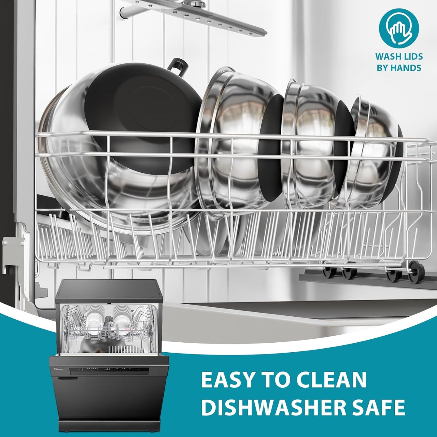 20-Piece Mixing Bowls Set with Airtight Lids – 6 Stainless Steel Kitchen Bowls (4.5QT, 4QT, 3.5QT, 2.1QT, 1.5QT, 1.1QT), 3 Grater Attachments, Non-Slip Silicone Bottoms, Perfect for Baking & Serving