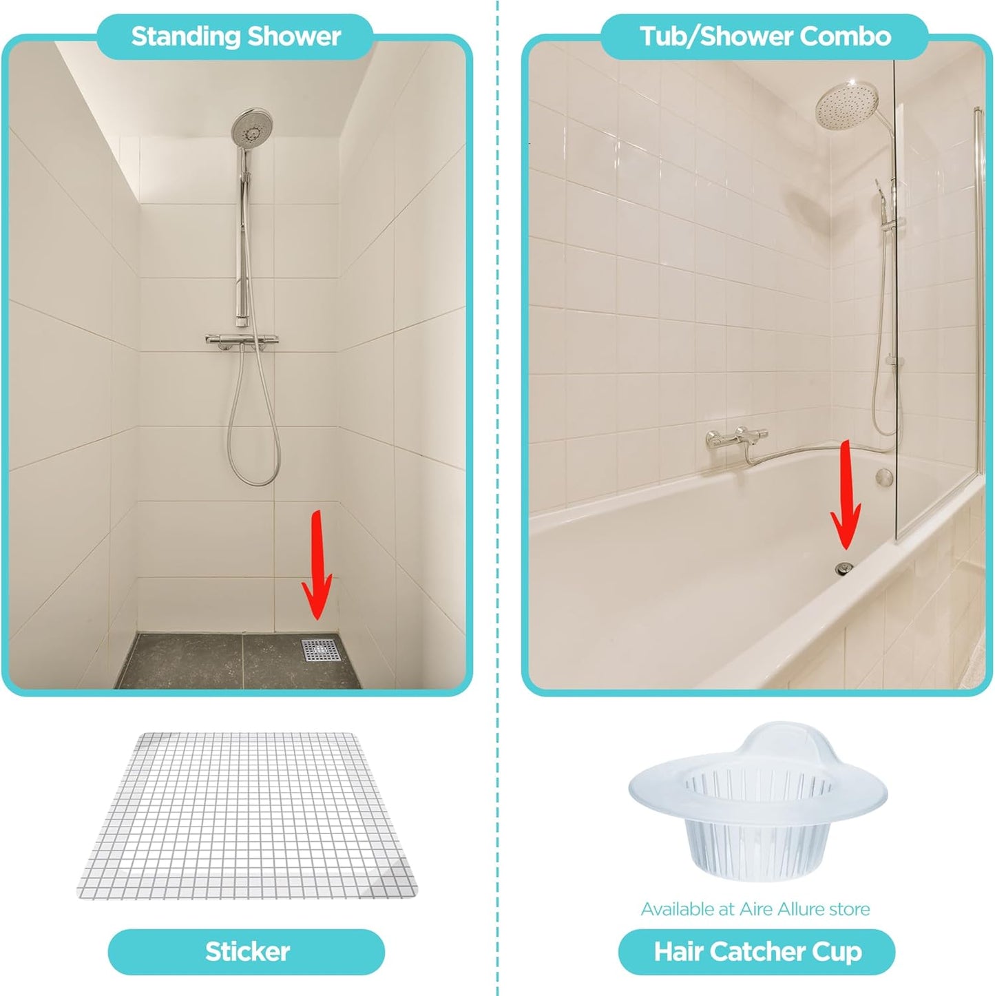 25 Pack, Disposable Shower Drain Hair Catcher Mesh Stickers, 6 inch, Square