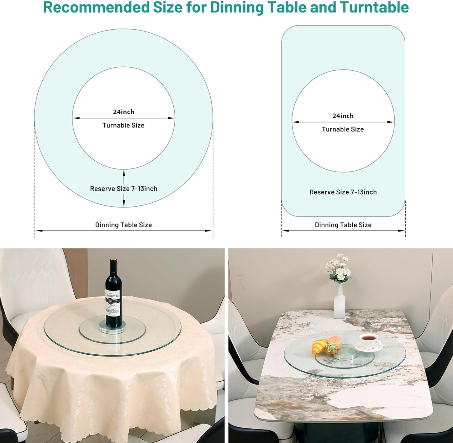 24" Large Tempered Glass Lazy Susan Turntable - Silent & Smooth Swivel Serving Plate for Dining Table Centerpiece for Family Gatherings, Banquets, and Weddings, Great Gift for New Homes