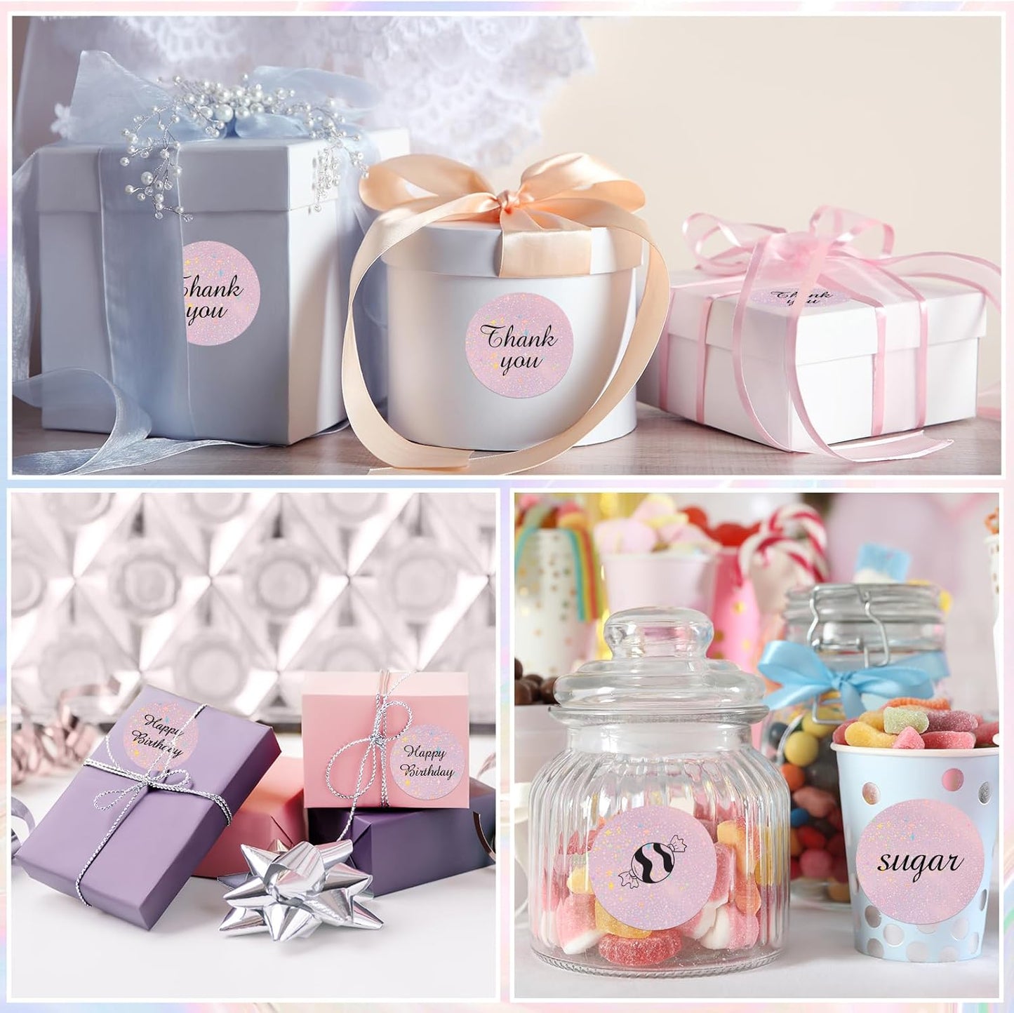 2''Holographic Thermal Label,Round Self-Adhesive Direct Thermal Label,Thermal Stickers for DIY Logo Design,Name Tag (300/Roll Pink Starry Sky