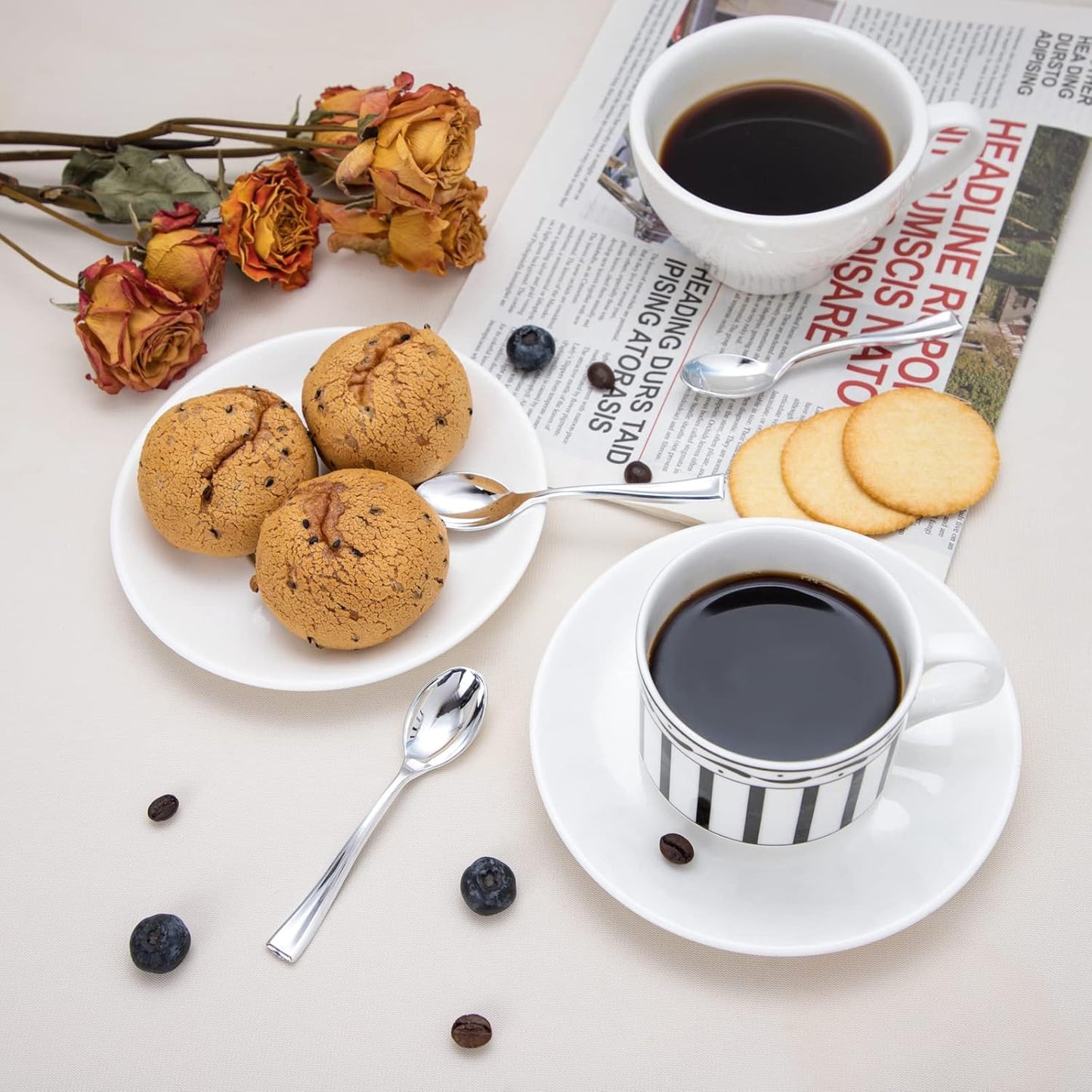 WDF 300 Pieces Plastic Silver Mini Spoons - 4 Inches Silver Plastic Tasting Spoons for Desserts, Heavy Duty Disposable Spoons Perfect for Coffee, Cake, Desserts, Appetizers for Wedding/Party