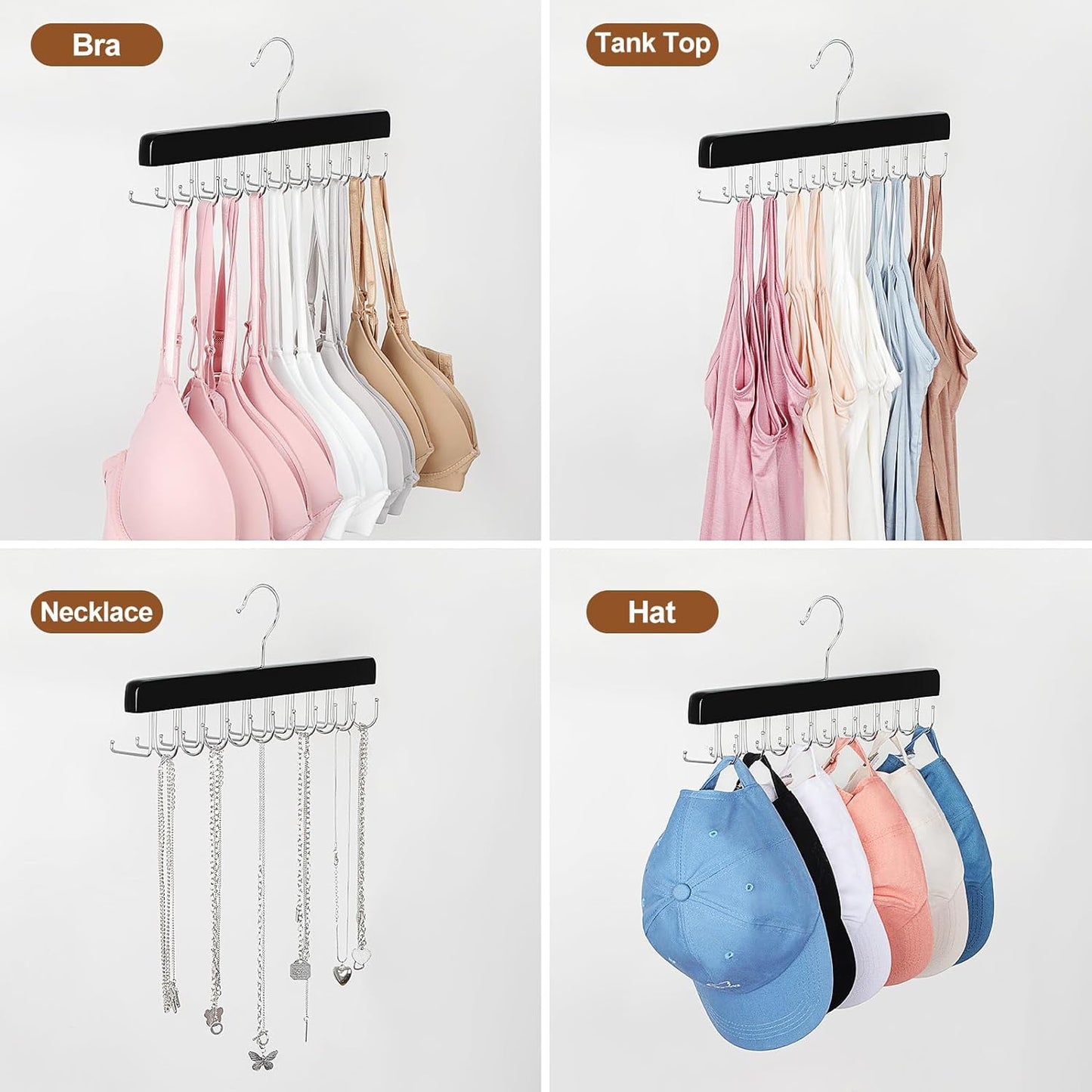 TOPIA HANGER 20 Hooks 2 in 1 Belt Tie Hanger for Closet Max 30 Belts with 30 Ties Capacity, Belt Tie Racks Wooden Hanger for Closet Organizer Storage “U” Fit for Belt and “一” Fit for Tie - CT47B