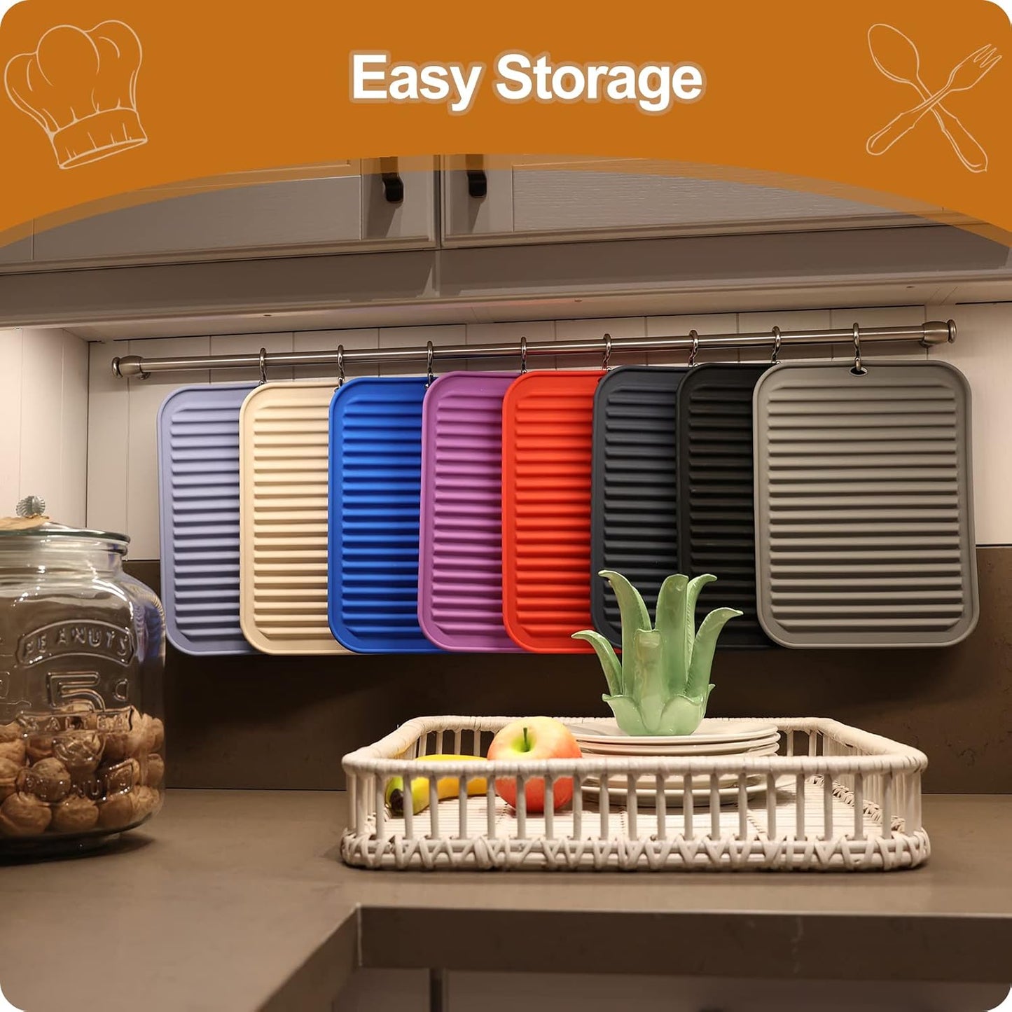 Joyhalo Trivets for Hot Dishes - Hot Pads for Kitchen 9'' x 12'', Silicone Trivets for Hot Pots and Pans, Hot Plates to Protect Table, Quartz Countertops Heat Resistance to 480°F, Set of 2, Black