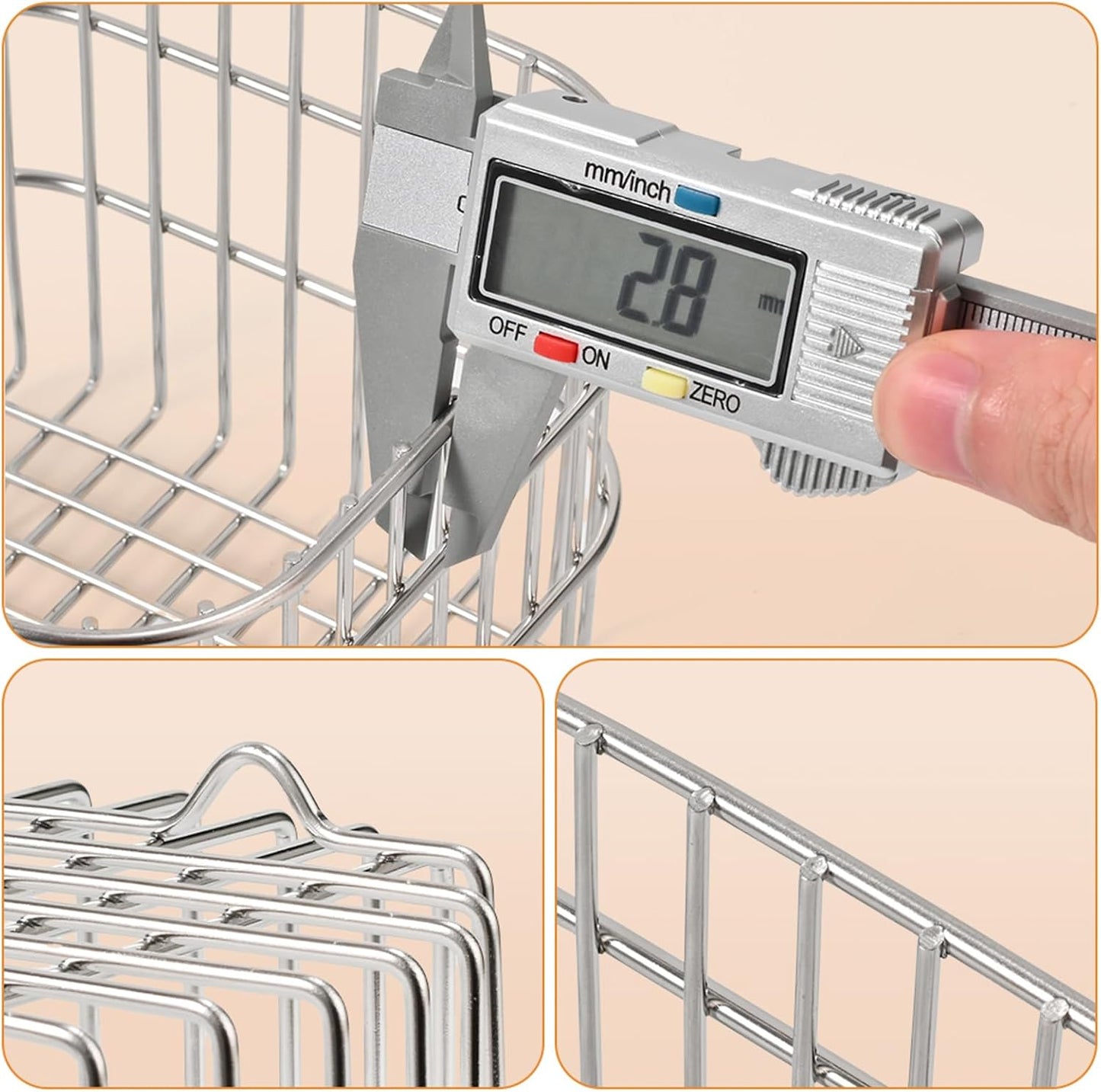 304 Stainless Steel Wire Mesh Fruit Basket Colander, 1.4L Countertop Storage Organizer for Fruits, Vegetables, Snacks.d 5.2x 3.94 in (Ć13cm,Circle)