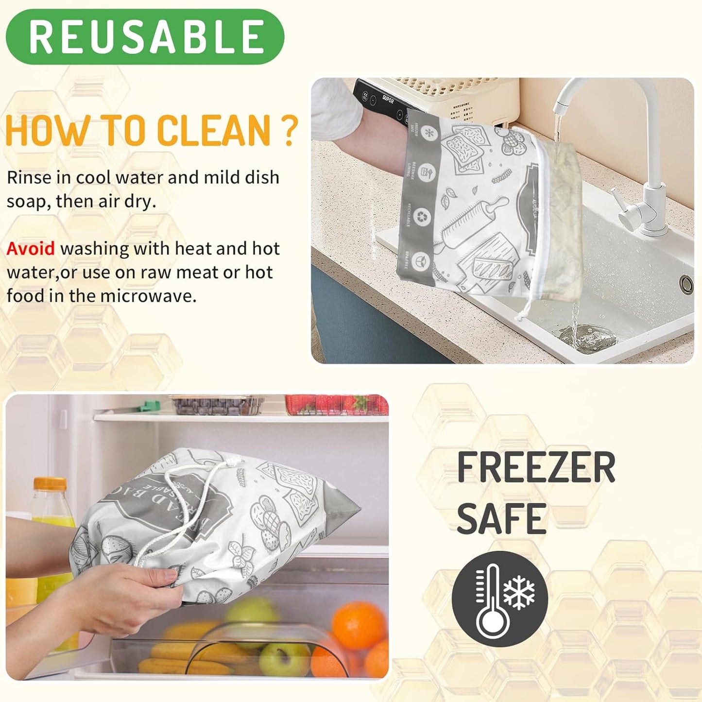 2-Pack Beeswax Bread Bags for Homemade Bread, Grey Reusable Sourdough Storage Bags with Premium Beeswax Coating for Loafs Baguette Fresh Keeping,Great Homesteading Essentials and Baking Gifts.