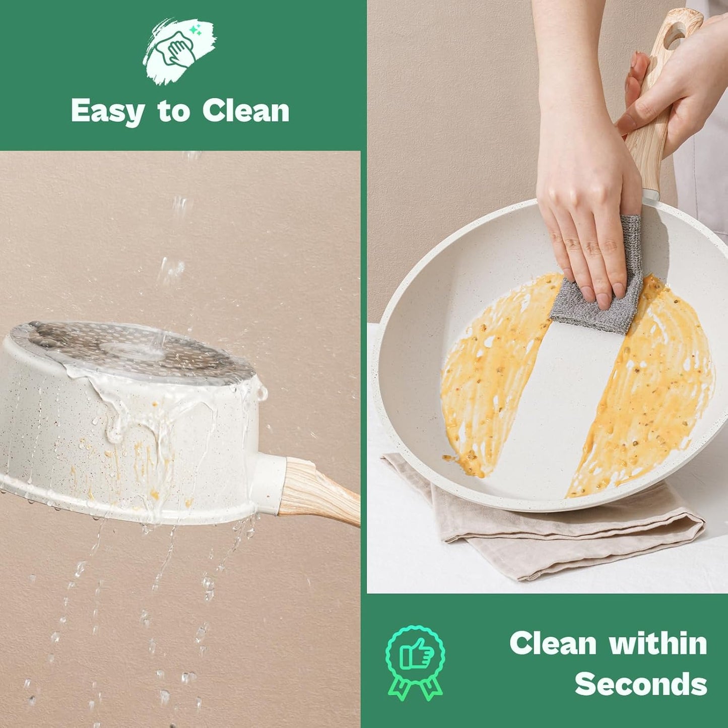 13 Pcs Pots and Pans Set, Nonstick Cookware Sets White Granite Induction Cookware, Non-toxic Healthy Non stick Kitchen Cooking Set with Frying Pans Set, Saucepans (PFAS/PFOA/PFOS Free)