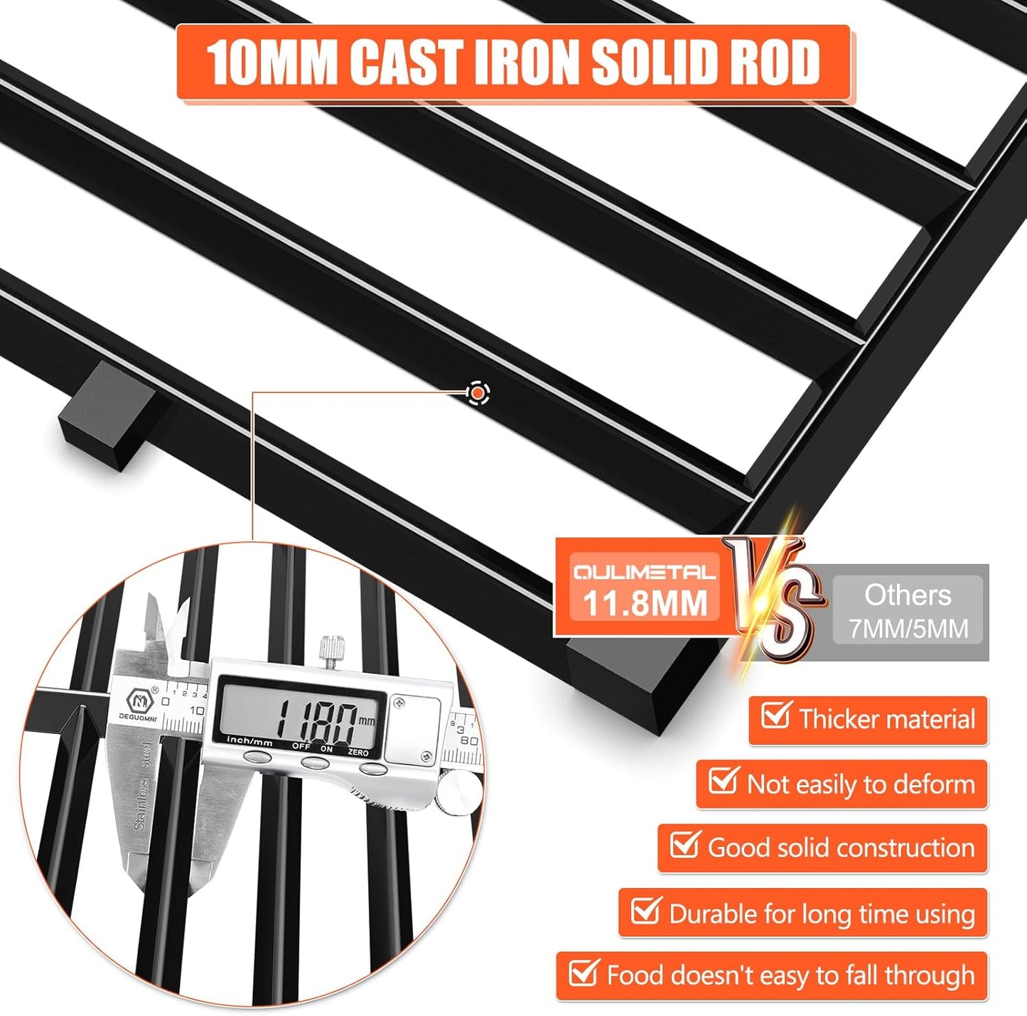 QuliMetal 7635 7637 Grill Replacements for Weber Spirit E-210, Spirit 200, GS4 Spirit II 200, Spirit II E-210 Series Grills with Front-Mounted Control, 15.3" Flavorizer Bars & 17.5" Grates