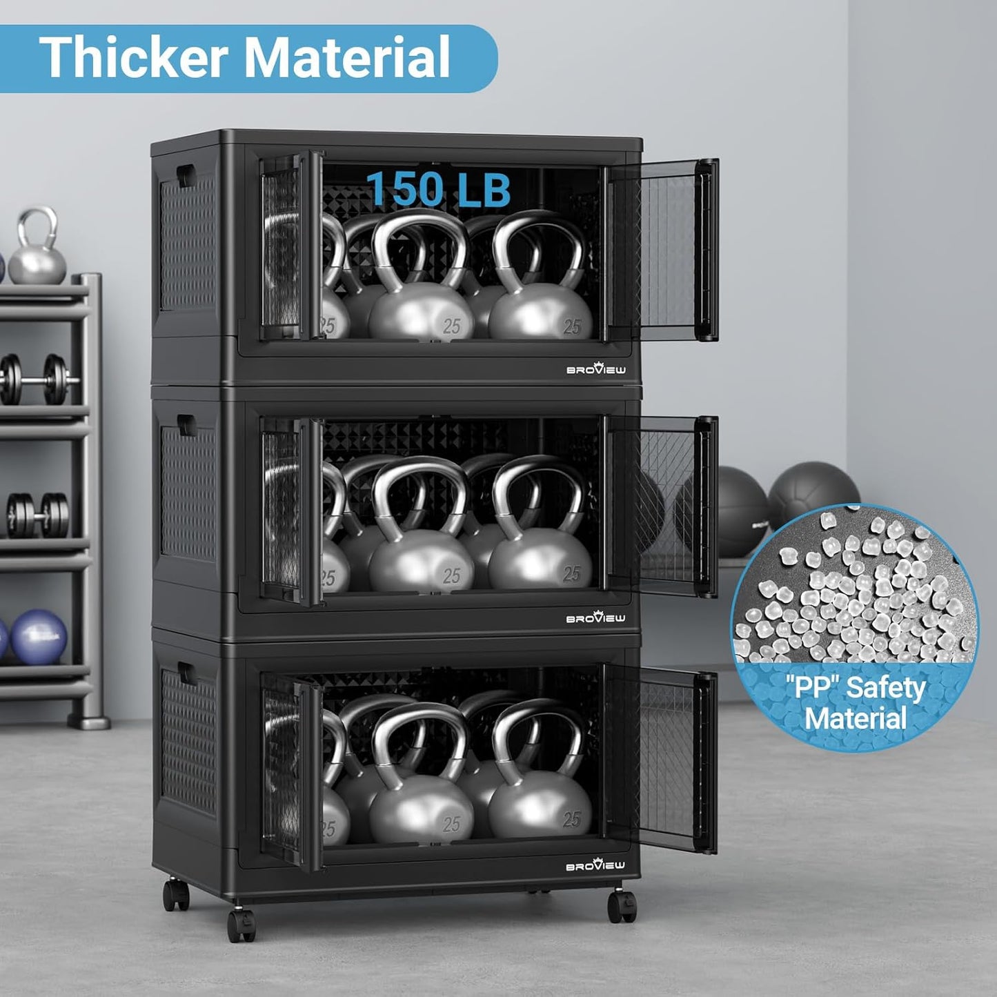 100Qt Stackable Storage Bins with Lids, 25Gal Closet Organizers and Storage Drawer, Plastic Collapsible Storage Bins with Doors, Heavy-Duty Store Box Cabinet for Home Office, 1Pack Black