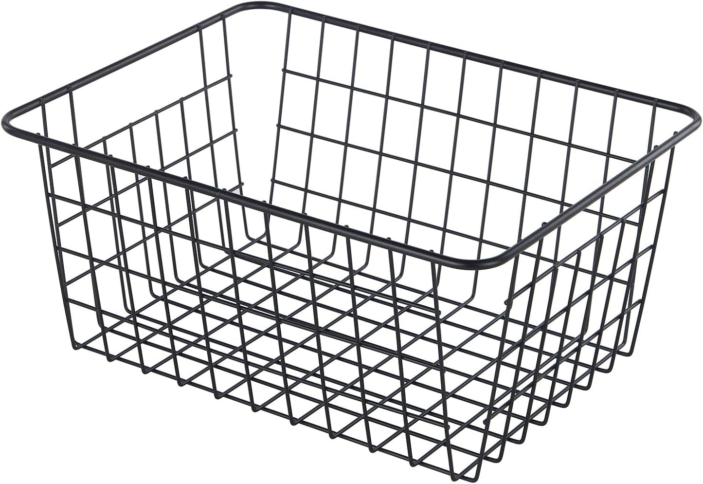 JUNCHU CHERRY【Extra Large】Wire Kitchen Storage Baskets 2 Packs,Perfect Pantry Organization Accessories Basket,Laundry Basket,Suitable for Countertop, Kitchen, Bedroom, Bathroom,Black