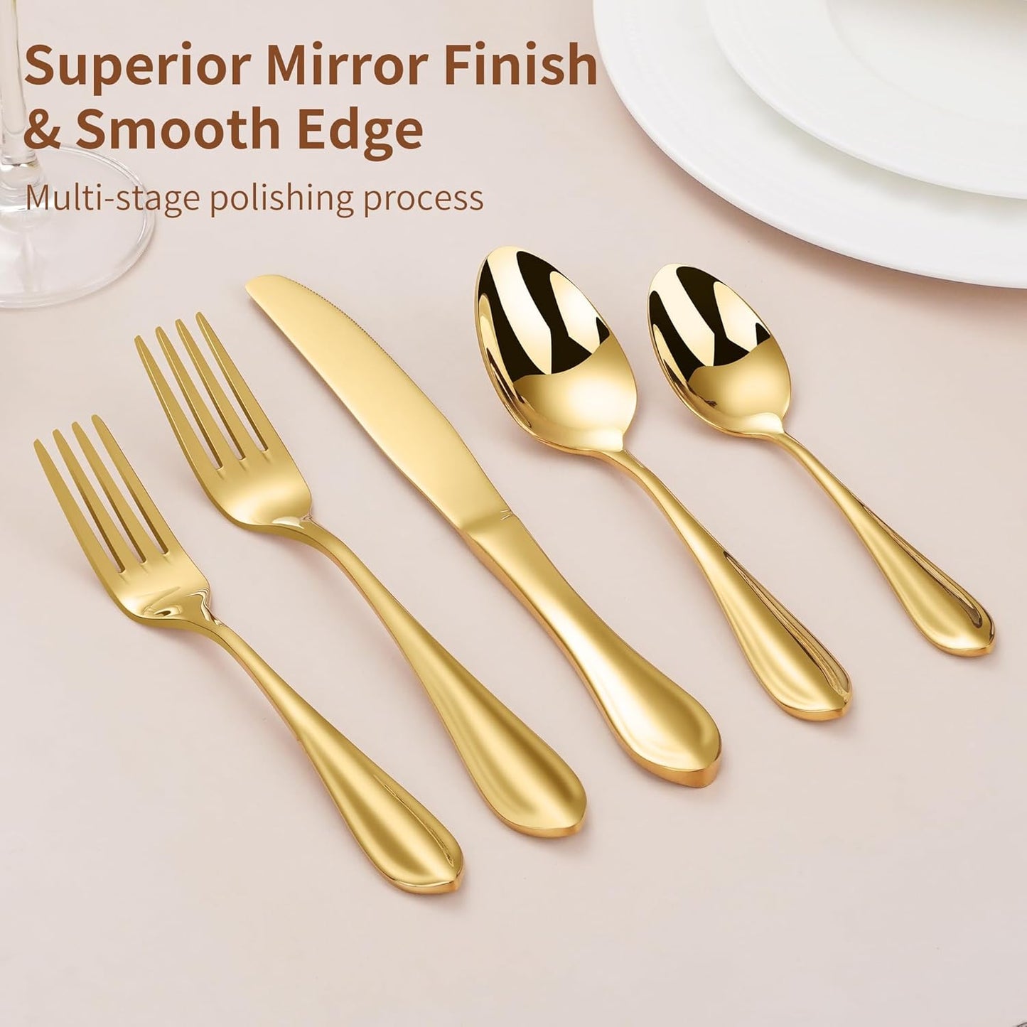 20-Pieces 18/10 Stainless Steel Silverware Set, Gold Stainless Steel Flatware for 4, Heavy Duty Silverware, Dishwasher Safe, Ideal for Gift