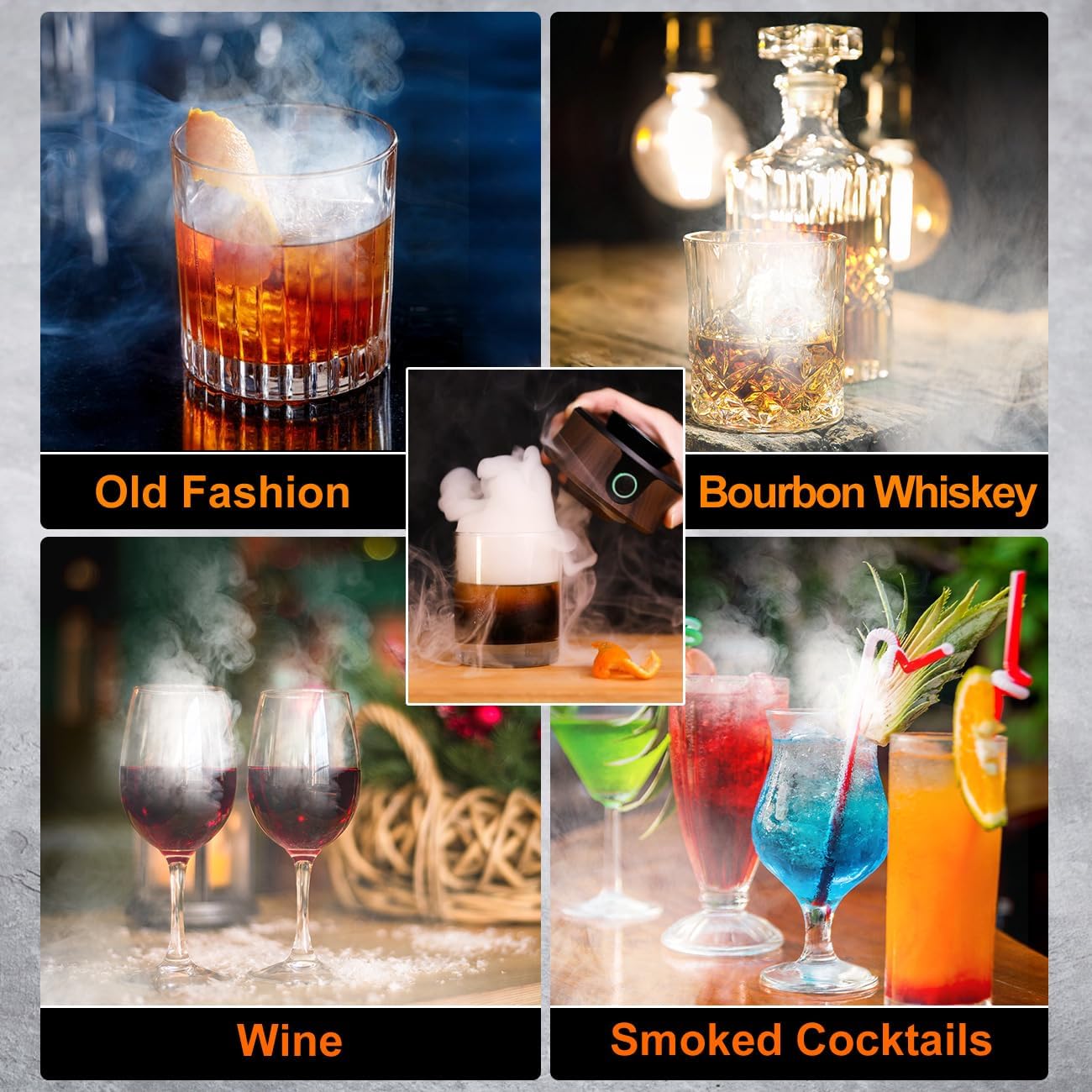 Electric Cocktail Smoker Kit with Torch – Enhance Your Drink's Aroma with 6 Flavorful Wood Chips | Old Fashioned Smoker for Whiskey & Cocktails | Gift for Drink Lovers (Butane Not Included)