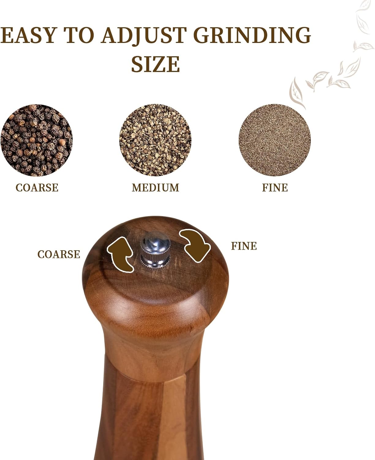 1 Pack - 10 Inch tall Acacia Wood Pepper Grinder or Salt Mill Elegant Pepper Mill Wooden with a Adjustable Ceramic Rotor and Easily Refillable - Wood Salt Grinder for Your Kitchen