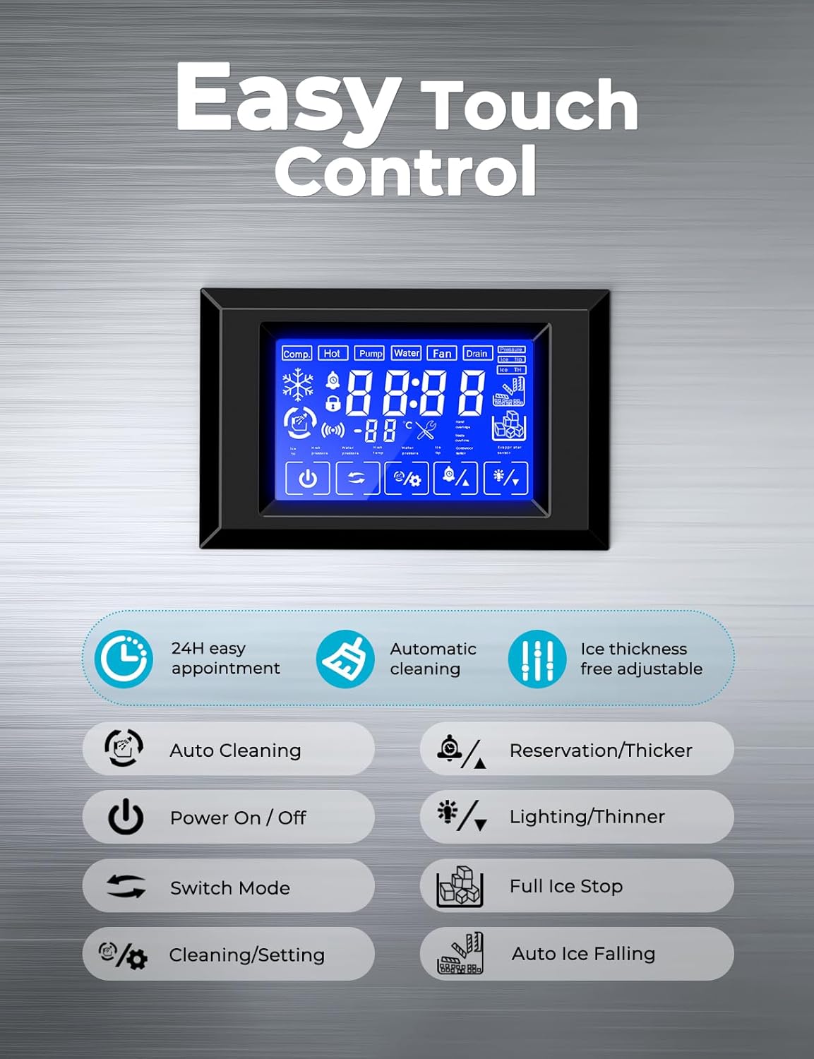 22" Commercial Nugget Ice Maker Machine 420LBS/24H with 350LBS Storage Bin, Nugget Ice Style, Air Cooled Powerfull Compressor, Industrial Nugget Ice Machine for Business