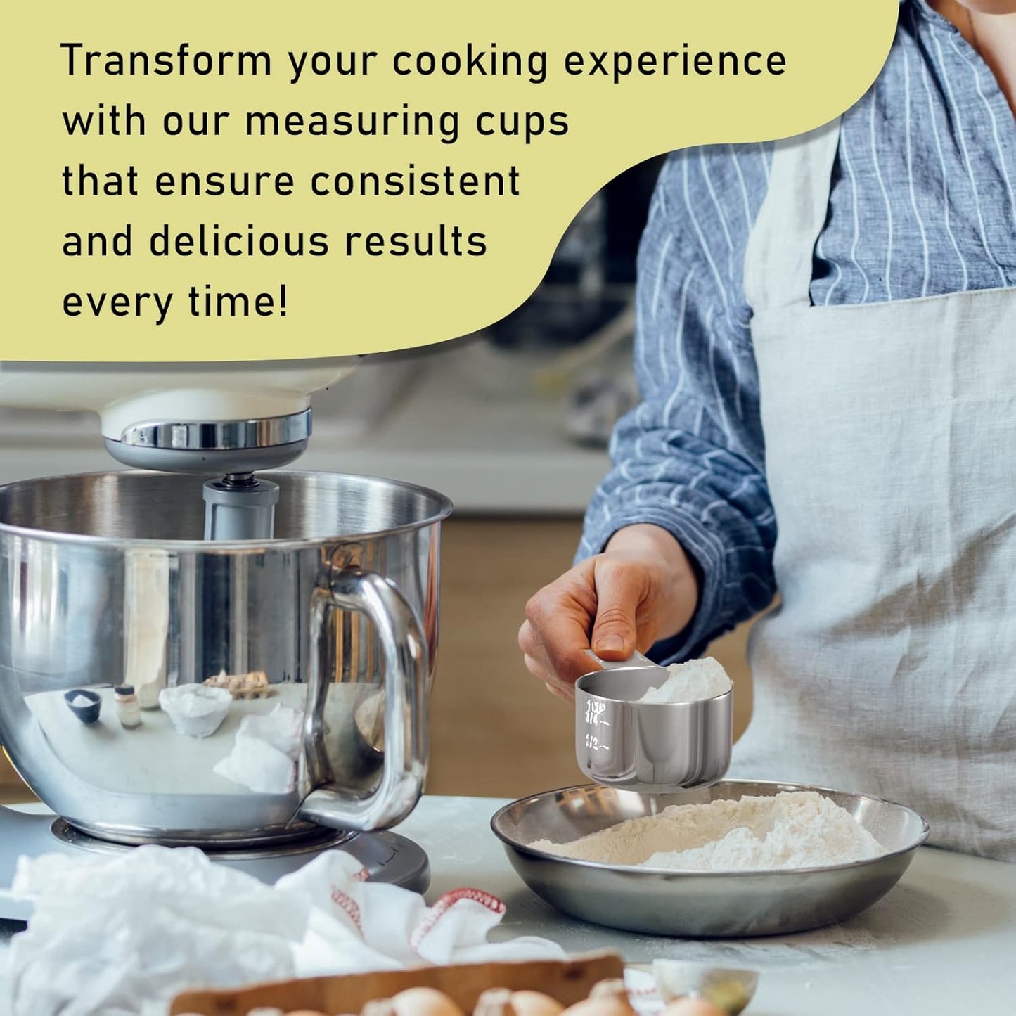 2PCS 1Cup (240ml, 8oz) Single Measuring Cup, Stainless Steel Measure Scoop, Metric and US Measurement, Dishwasher Safe