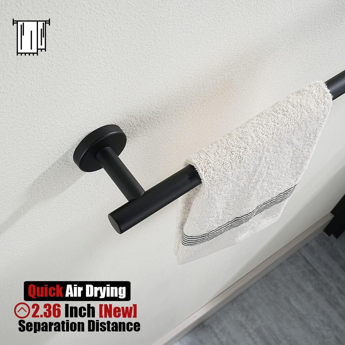 JQK Black Towel Bar, 20.5 Inch 304 Stainless Steel Thicken 0.8mm Towel Rack Bathroom, Towel Holder Matte Black Wall Mount, Useable Length 18 Inch, TB110L18-PB