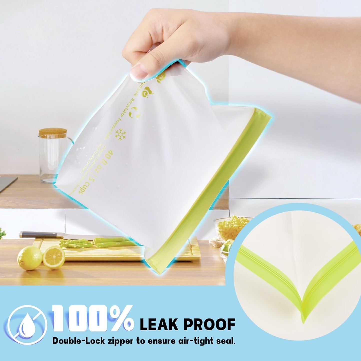 28 Pack Reusable Food Storage Bags,Leakproof Freezer Bags BPA Free Stand Up Sandwich Bags for Lunch Salad Fruit Travel,Dishwasher Safe(8 Gallon,10 Sandwich,10 Snack)