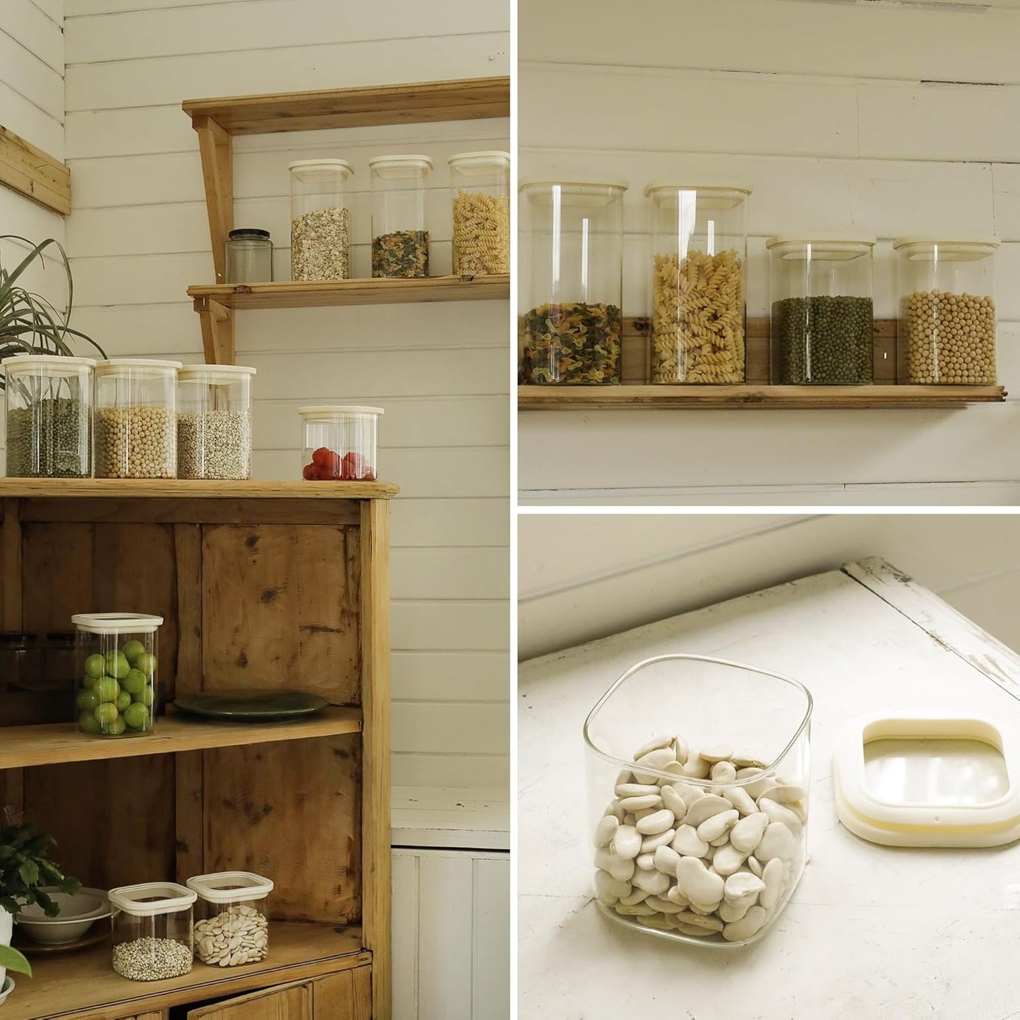 12pcs Square Glass Pantry Storage Containers with See Through Lids Kitchen Jars Sets for Cereal, Chips Refrigerator Safe, Professional Glass Canisters, Patent Approved (12PCS/MIX)