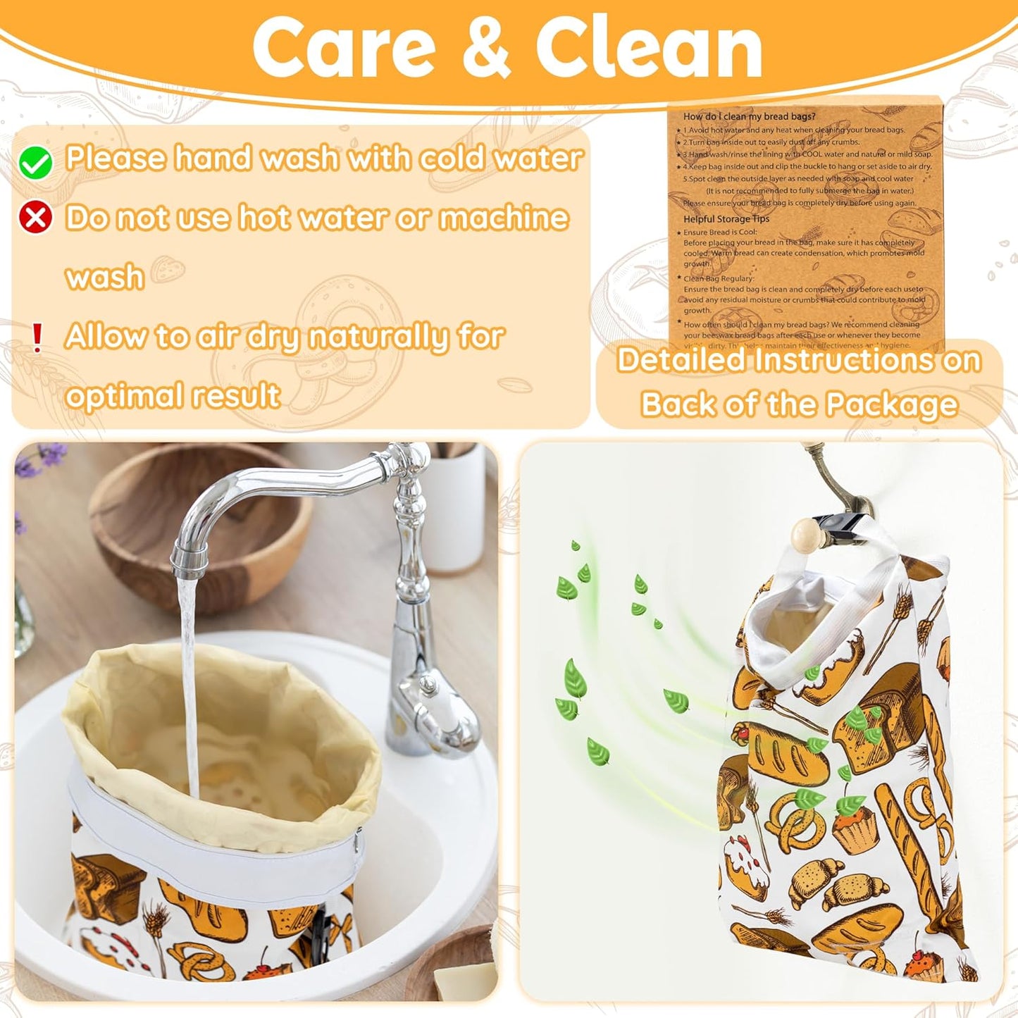 2-PACK Reusable Beeswax Bread Bag for Homemade Bread & Sourdough Loaf, Fridge-Safe Dual-Zip Storage Container with Natural Cotton & Beeswax Lining Lock Freshness, Dates Lable Cards Included