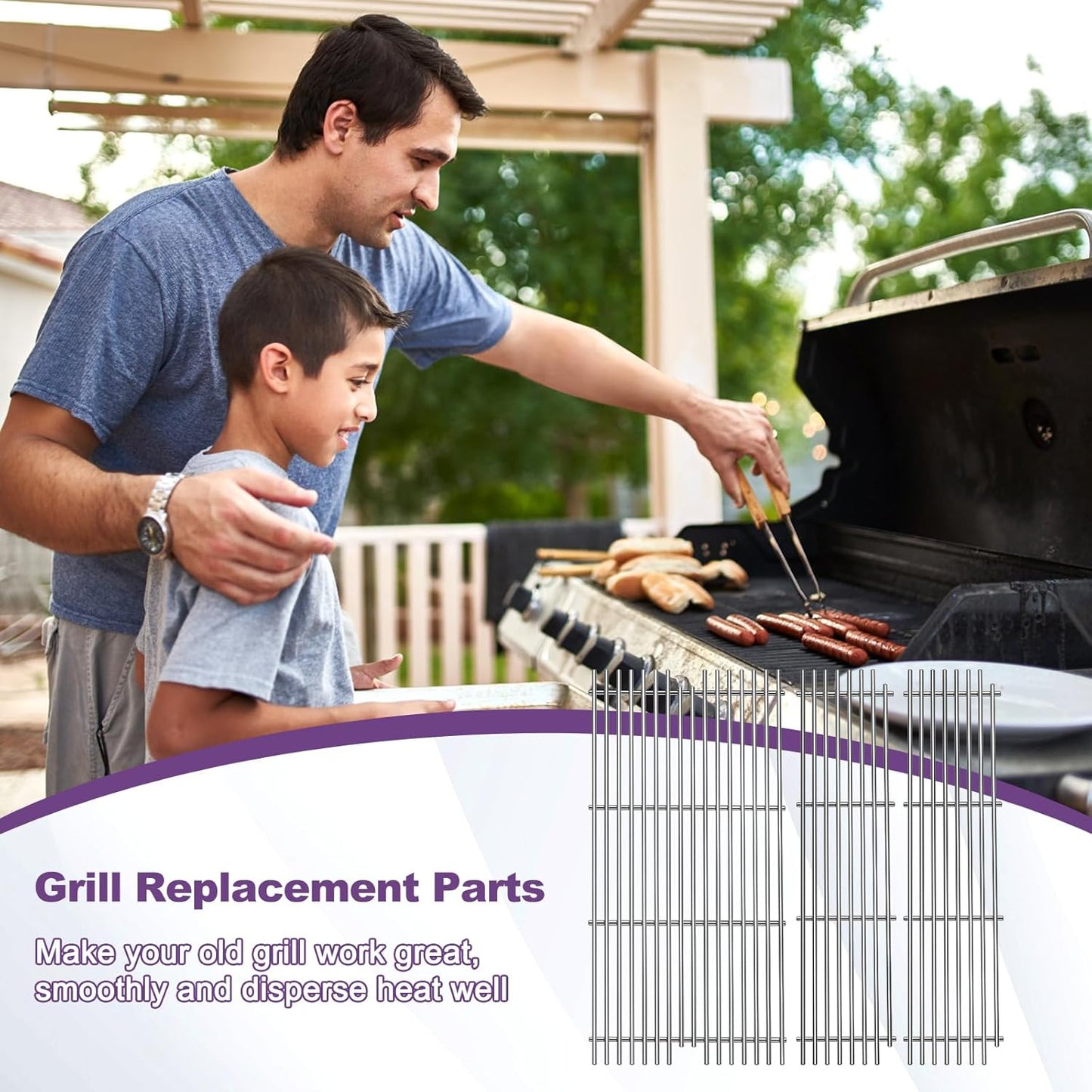 1 Pack 54911 Cooking Grid Grates with 2 Pack 54921 Replacement for Viking VGBQ 30 in T Series, VGBQ 41 in T Series, VGBQ 53 in T Series Gas Grill