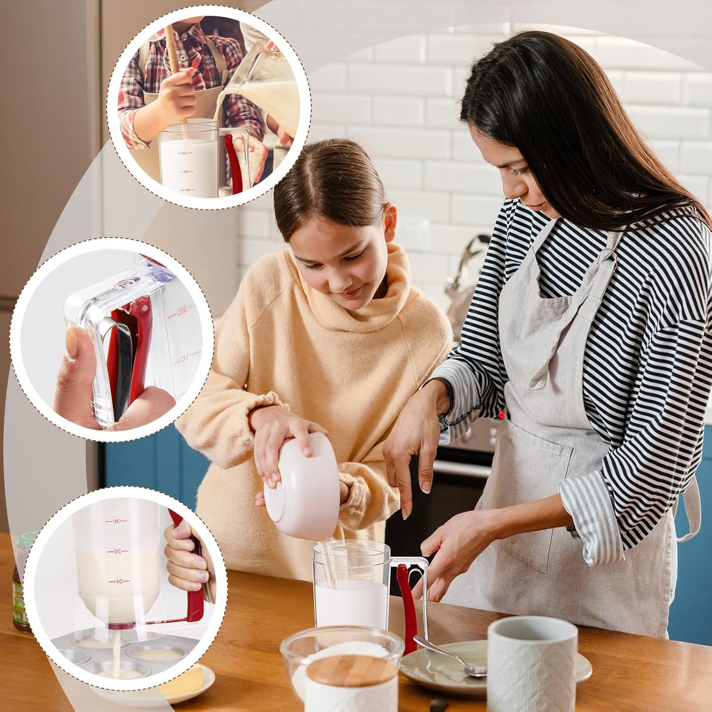 2 Pcs Cupcake Batter Dispenser Pancake Mix Dispenser 4 Cups with Squeeze Handle Tools for Pancake, Cupcake, Cookie, Cake, Waffles, Ice Cream Baking Gifts for Kitchen Housewarming (Red)