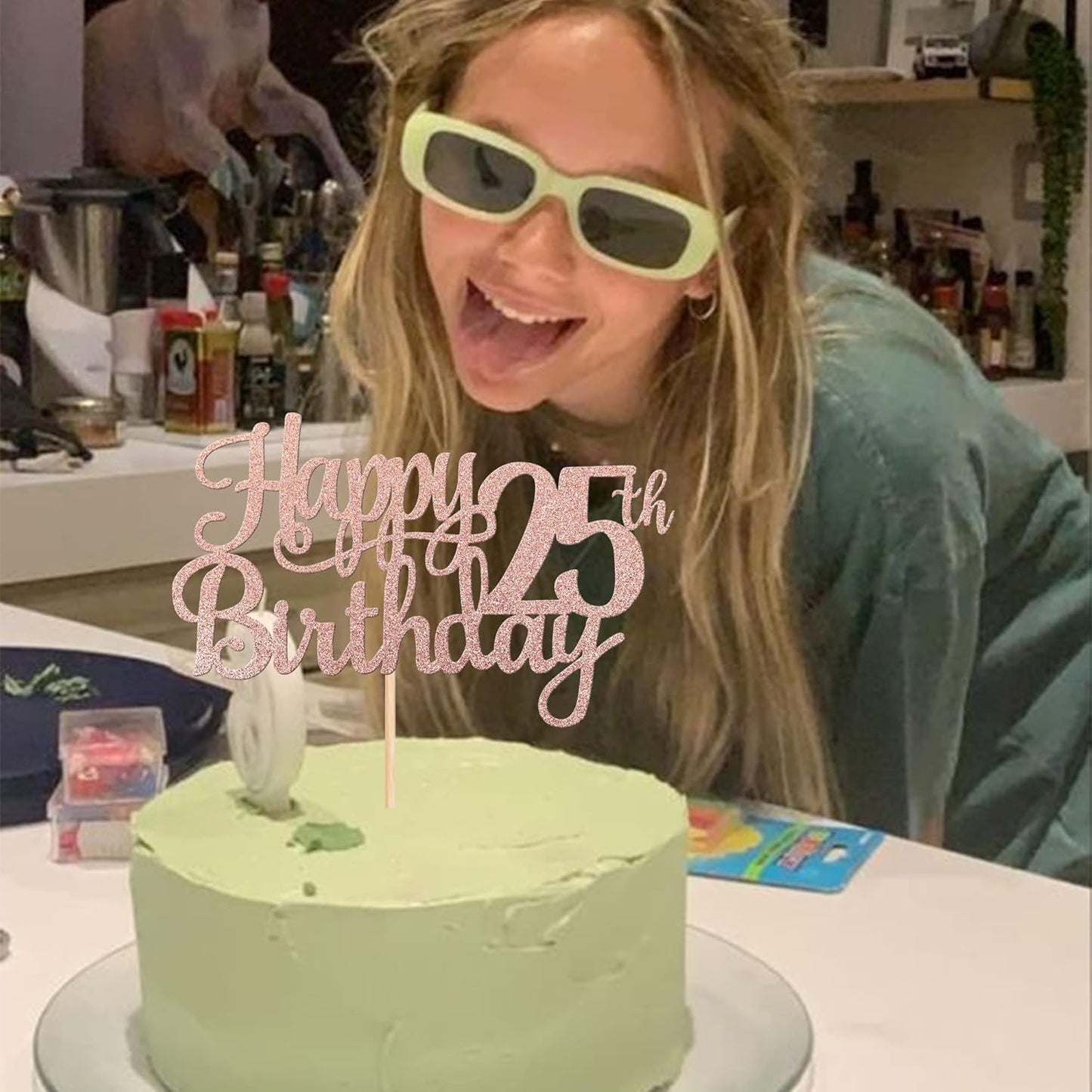 1 PCS Happy 25th Birthday Cake Topper Glitter Cheers to 25 Years Birthday Cake Pick 25 Fabulous Cake Decoration for Happy 25th Birthday Theme Party Decorations Supplies Rose Gold