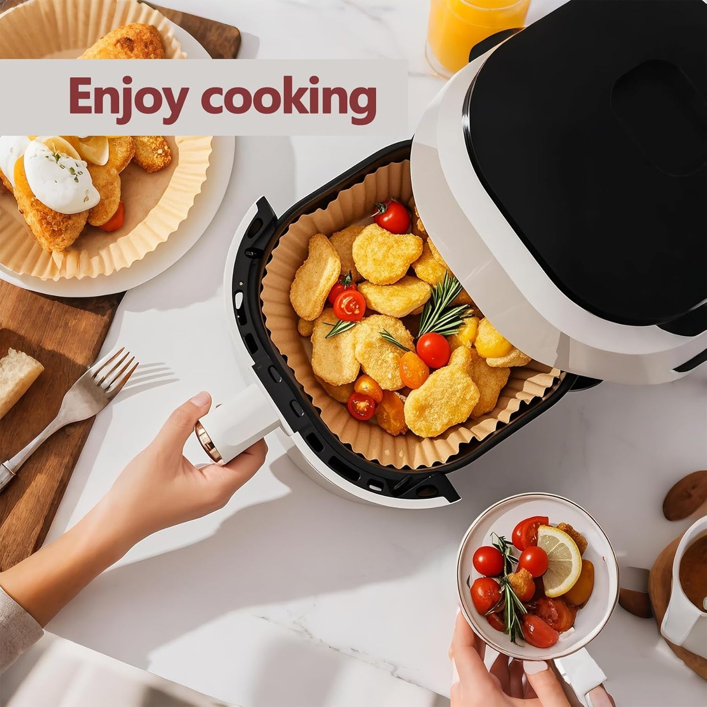 150 Pack 10 Inch Air Fryer Liners, Parchment Paper Sheets for Air Fryer Basket, Non-Stick, Disposable, Unbleached, Heat Resistant, Fits 5-8 QT Air Fryers, Oil-Free & Healthy Cooking