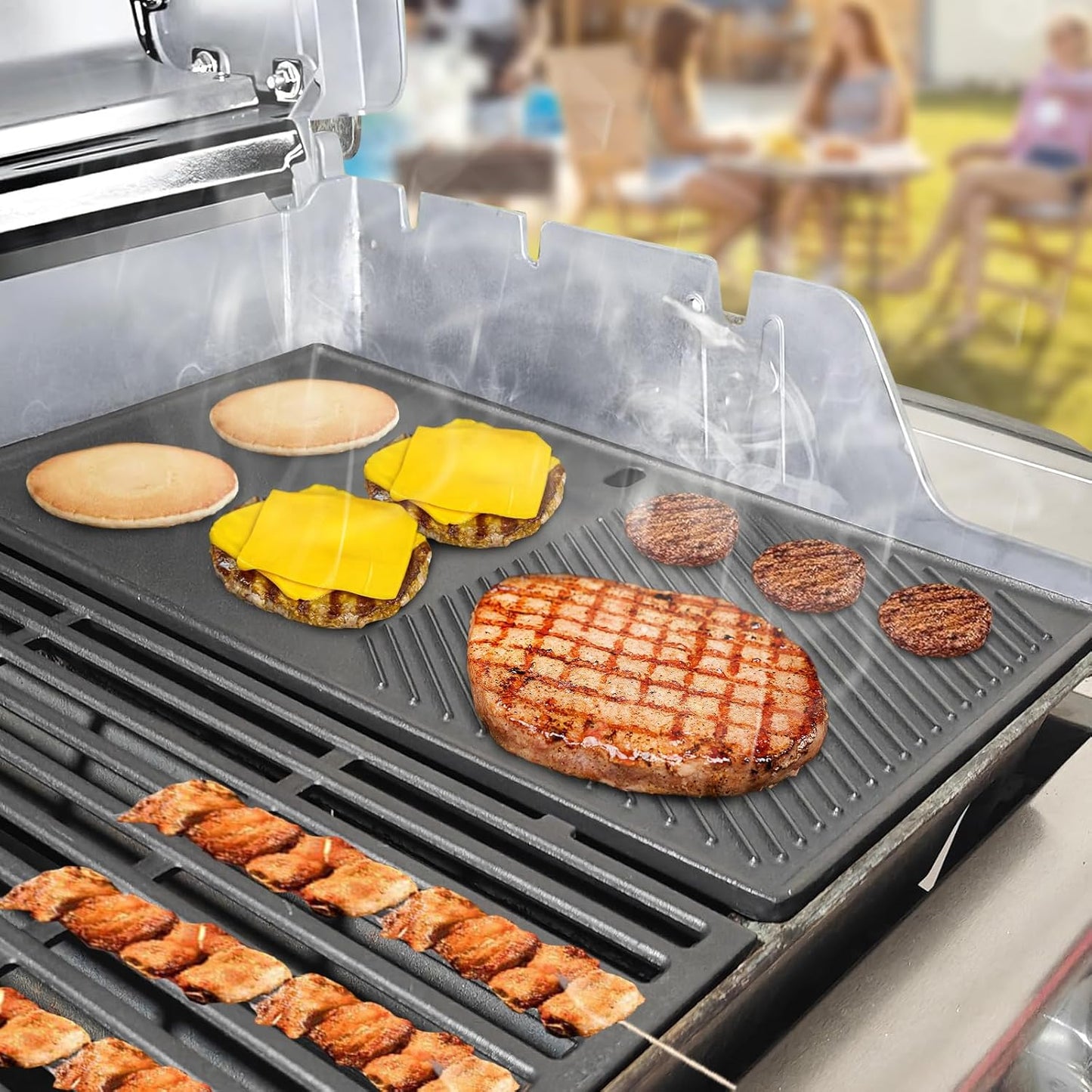 7566 Cast Iron Griddle for Weber Genesis 300 Series Grills β Compatible with Genesis E310, E320, E330, Cast Iron Reversible Griddle Plate Replacement for Weber 7524, 1 Pack