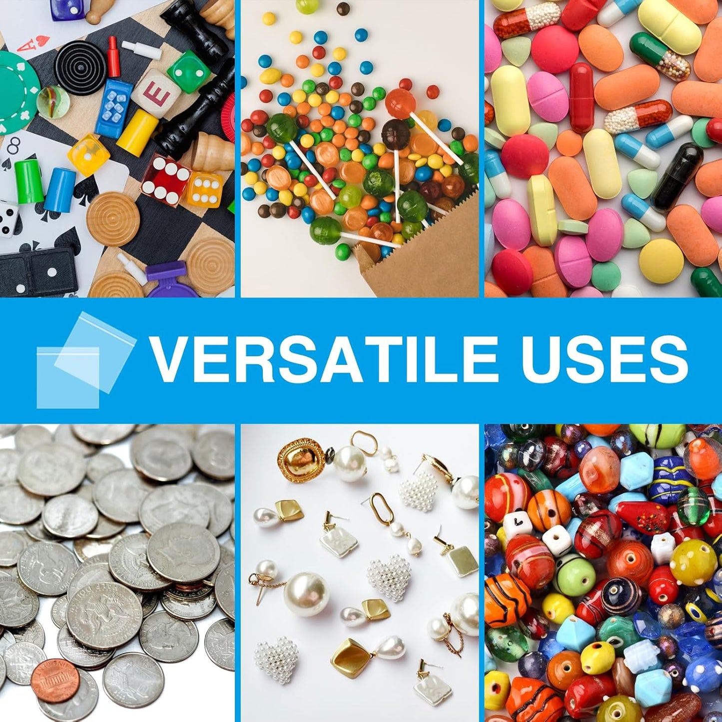 360Pcs 1.5 x 1.5 Inch Small Plastic Bags, Mini Zip Lock Baggie for Pills, Rings, Jewelry, Storage, Resealable Seal