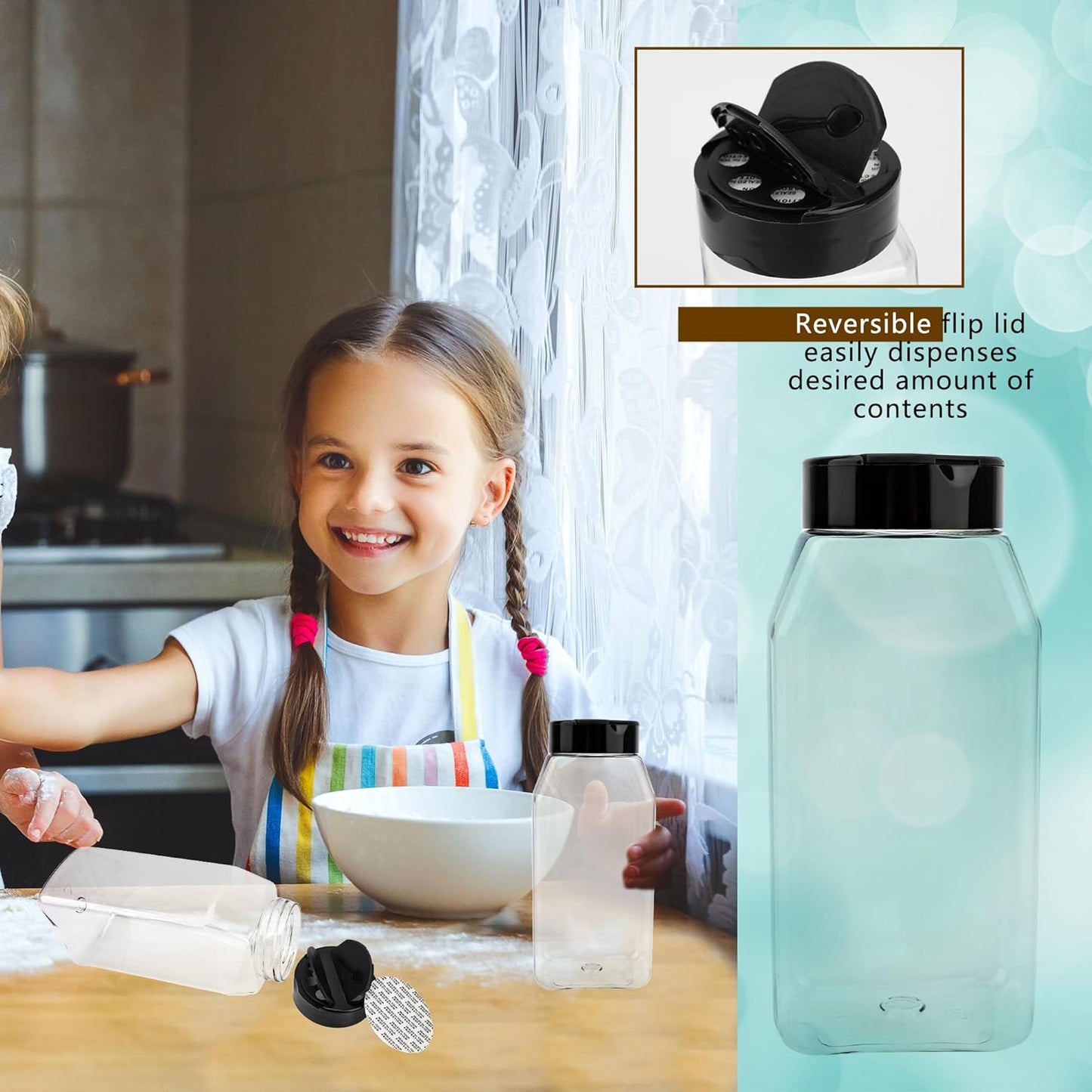 32 Pack 16 oz Plastic Spice Jars with Cap Clear Empty Square Spice Bottle with Shaker Lids Large Empty Seasoning Containers for Storing Spice Salt Seasoning