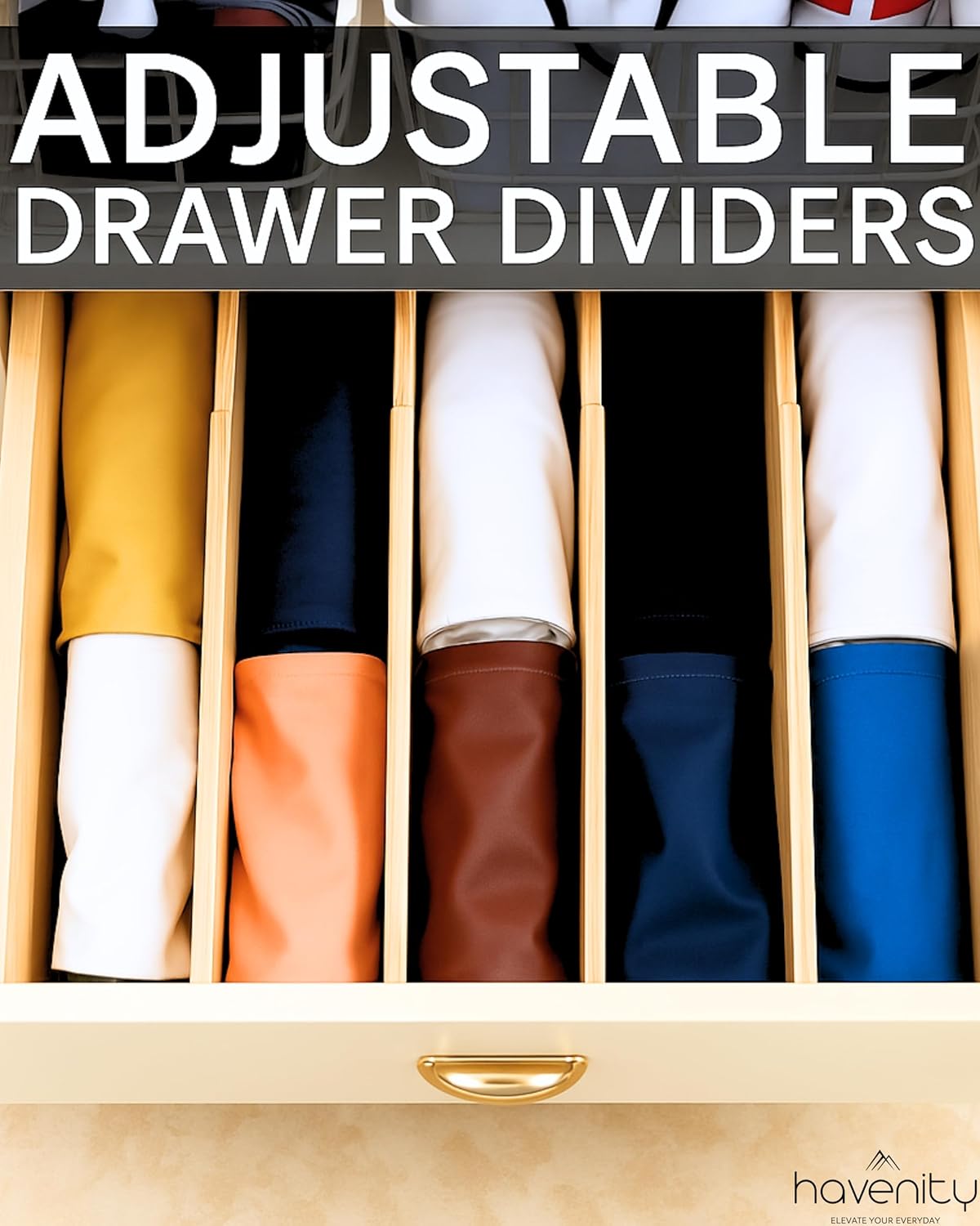 4 Pcs Bamboo Kitchen Drawer Dividers Large 14"-19", Spring Loaded, Works in Kitchen, Adjustable Drawer Organizers, Dresser, Bathroom, Bedroom, Drawer Desk, Office