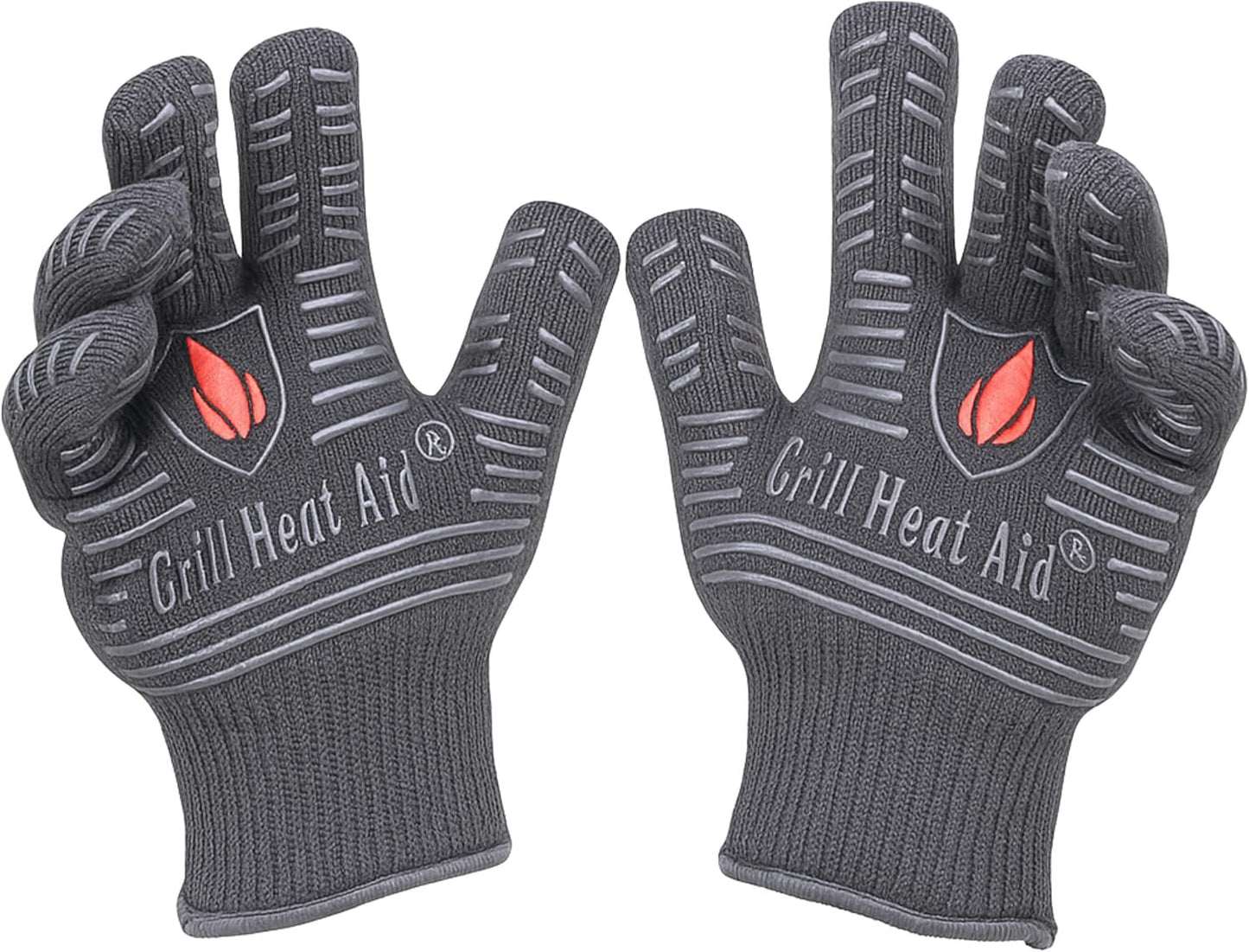 GRILL HEAT AID BBQ Grill Gloves Heat Proof for Grilling ā Fireproof 1472°F Heat-Resistant Grill Mitts for Outdoor Barbecue and Smoker, Campfire, Fire Pit, Oven Glove with Fingers for Baking Pizza