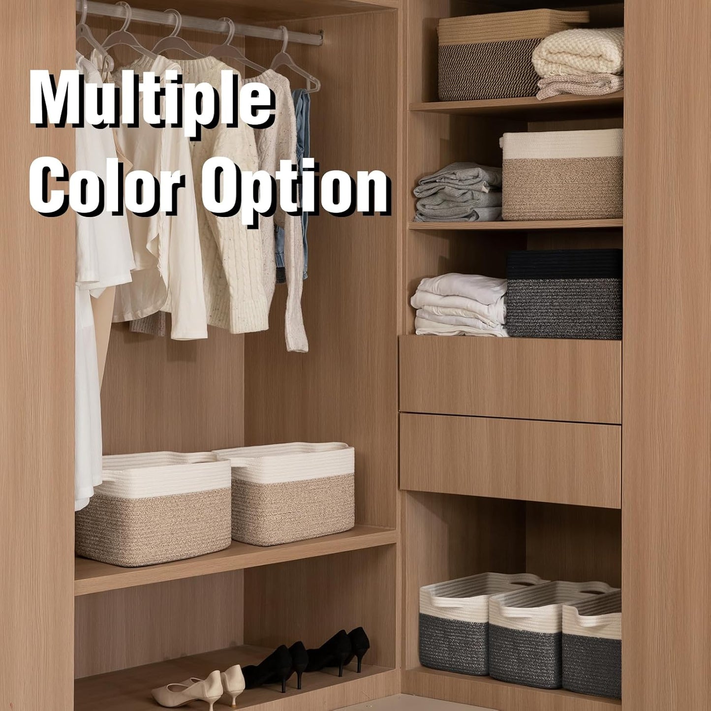 OIAHOMY 3 Pack Storage Basket for Organizing, 13''X9.85''X8.7'' Woven Storage Bins with Handles, toy organizers,Stylish Room Decor, Black variegated