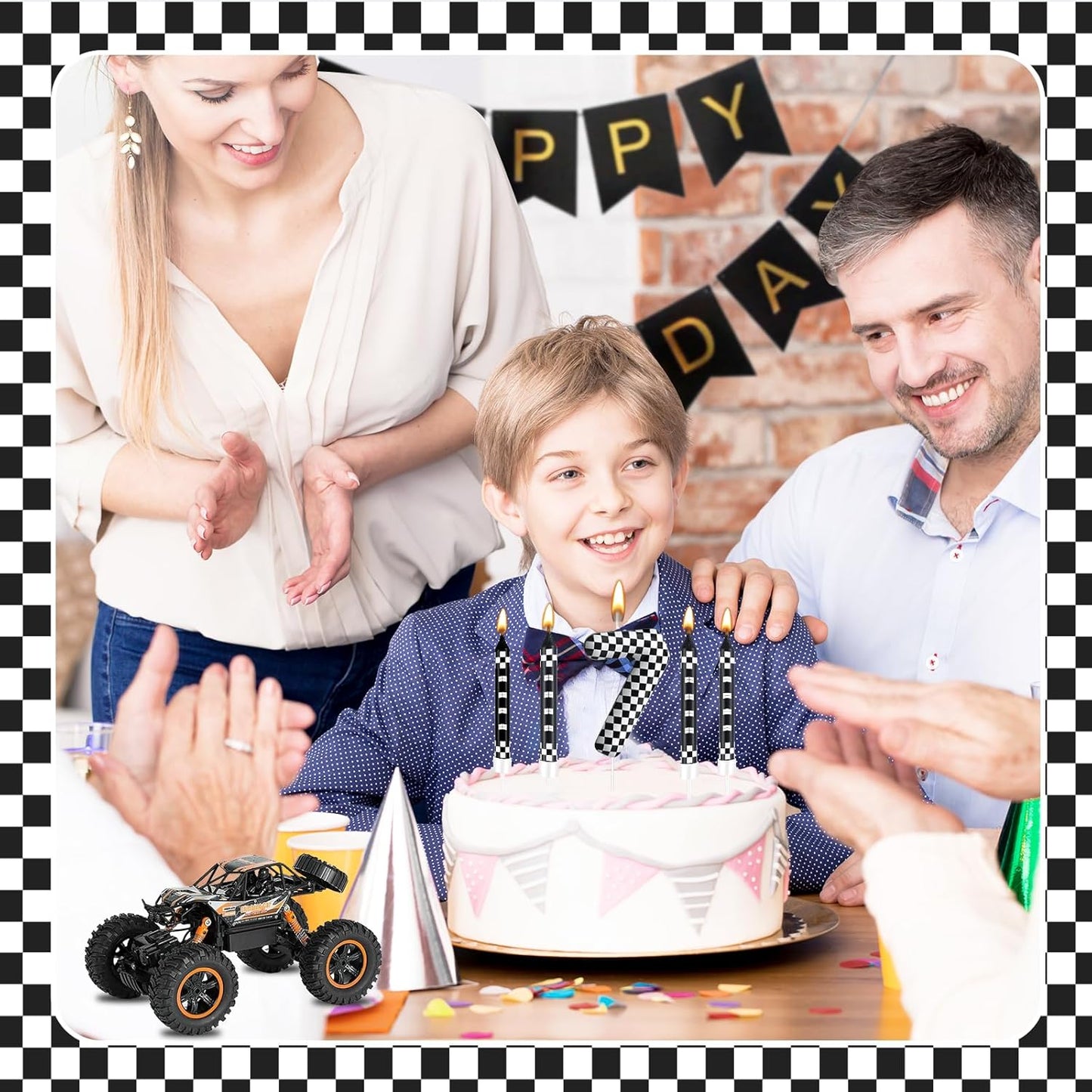 13 Pcs Racing Cars Themed Birthday Candles Black and White Race Number 7 Checkered Candle Cake Topper for Racing Car Party Decoration Supplies (Number 7)
