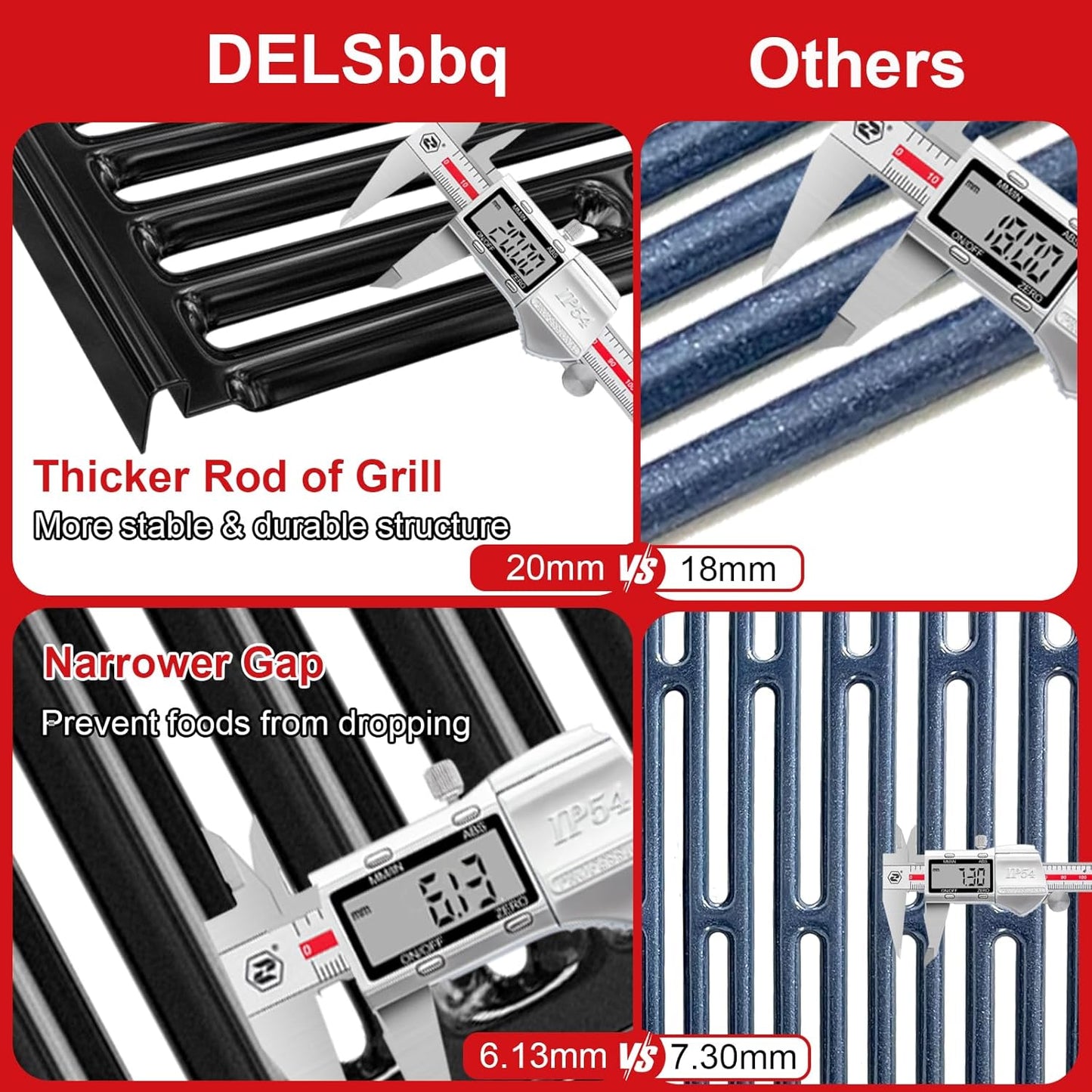 DELSbbq 15 Inch Grill Cooking Grates for Weber Old Spirit 200 with Side Control, Grill Grates for Weber 7523, Spirit E/S 200/210, Spirit 500, Genesis Silver A, Replacement for 7521 7522 65904 65905