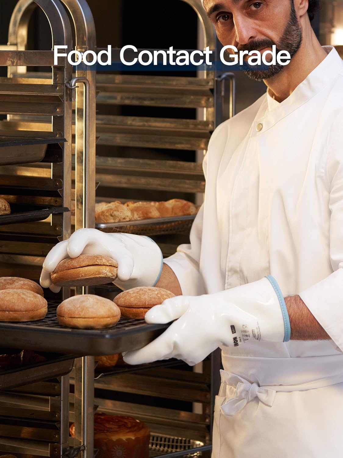 LANON Protection Wahoo Liquid Silicone Smoker Oven Gloves, Food-Contact Grade, Heat Resistant Gloves for Cooking, Grilling, Baking, White, L/9