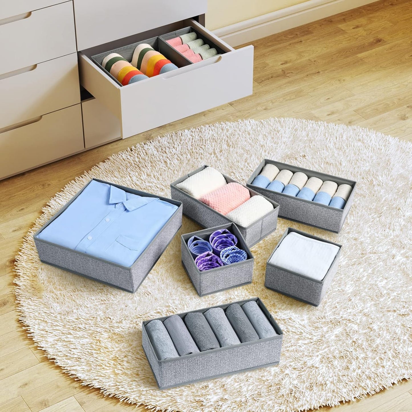 DIMJ Drawer Organizers Cloths, Closet Underwear Organizer, 15 Packs Foldable Closet Organizers, Sock Drawer Organizer, Fabric Dresser Drawer Dividers for Clothes Underwear Bras Socks