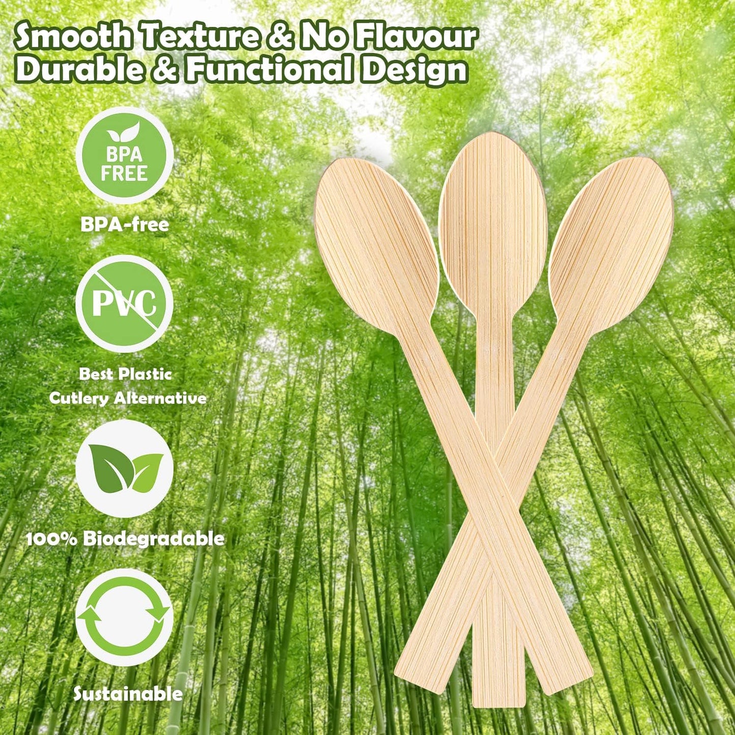 Bamboo Utensils- 2000 PK Bamboo Spoons for Eating Disposable 100% Compostable Eco Friendly Biodegradable Renewable Natural Travel Cutlery 6.7" Spoon Bulk for Party/Wedding/Camping/Travelling