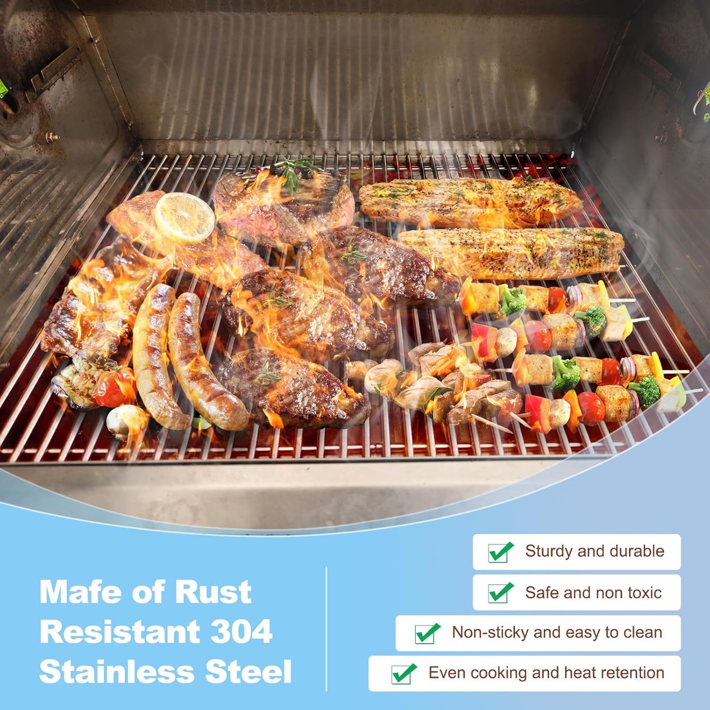 18 7/8" SUS304 9MM Cooking Grates for Weber Genesis II E210 Grill Grates for Weber Genesis II E-210 S-210 Genesis LX E240 S-240, 2-Pack Grill Grate for Weber 60004001 65004001 66801 66094