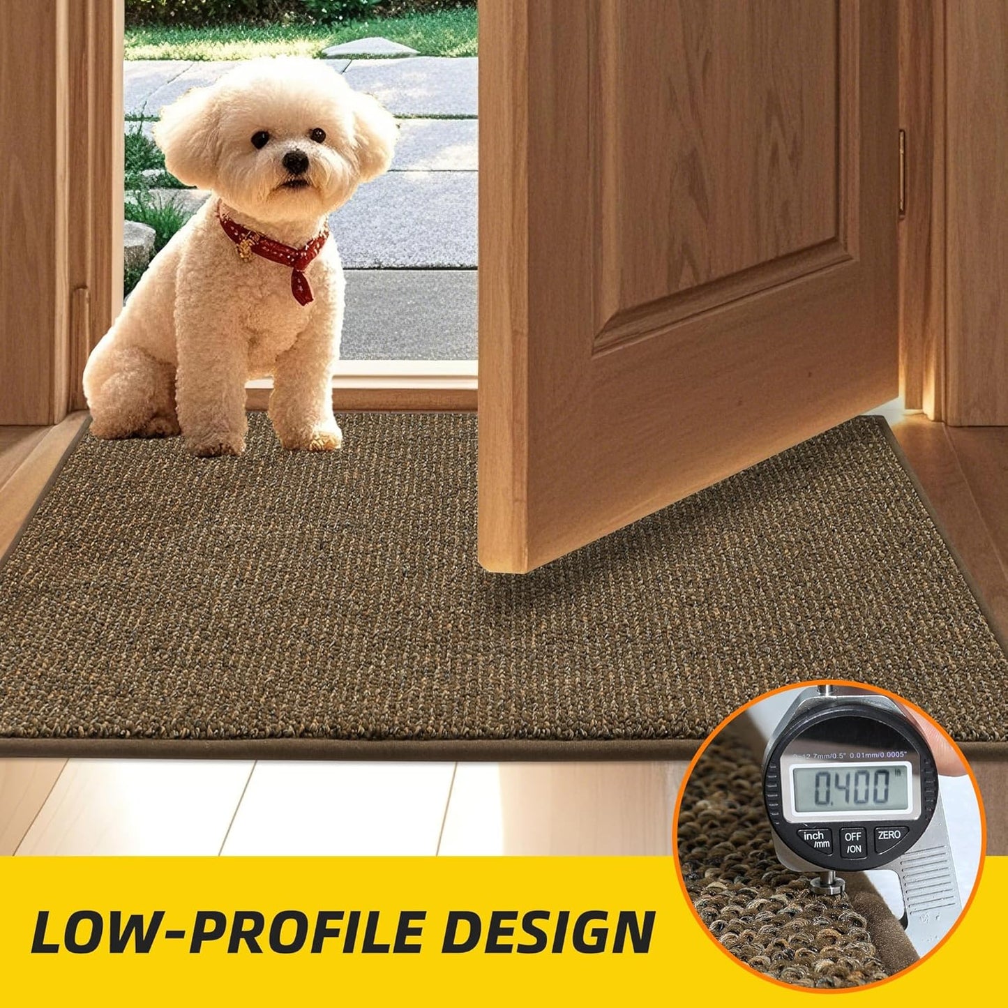 JSEI Dirt Trapper Door Mat 20"x32" Non-Slip Washable Entrance Mat, Dog Doormats, Absorbent & Fade-Resistant Floor Mats, Low Profile Welcome Mats for Entryway, Front Door, and Inside Entrance, Brown