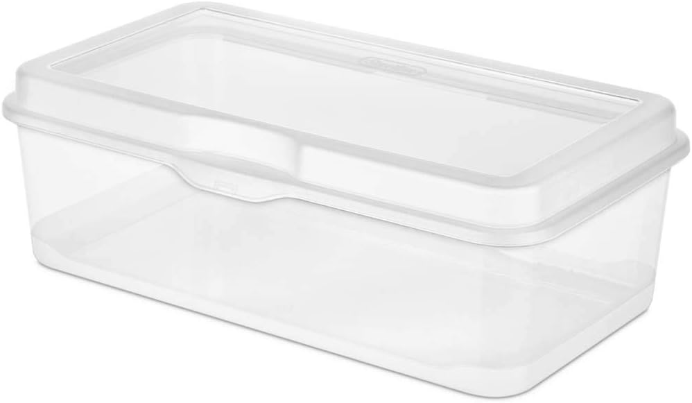 Sterilite Large FlipTop, Stackable Small Storage Bin with Hinging Lid, Plastic Container to Organize Desk at Home, Classroom, Office, Clear, 1-Pack